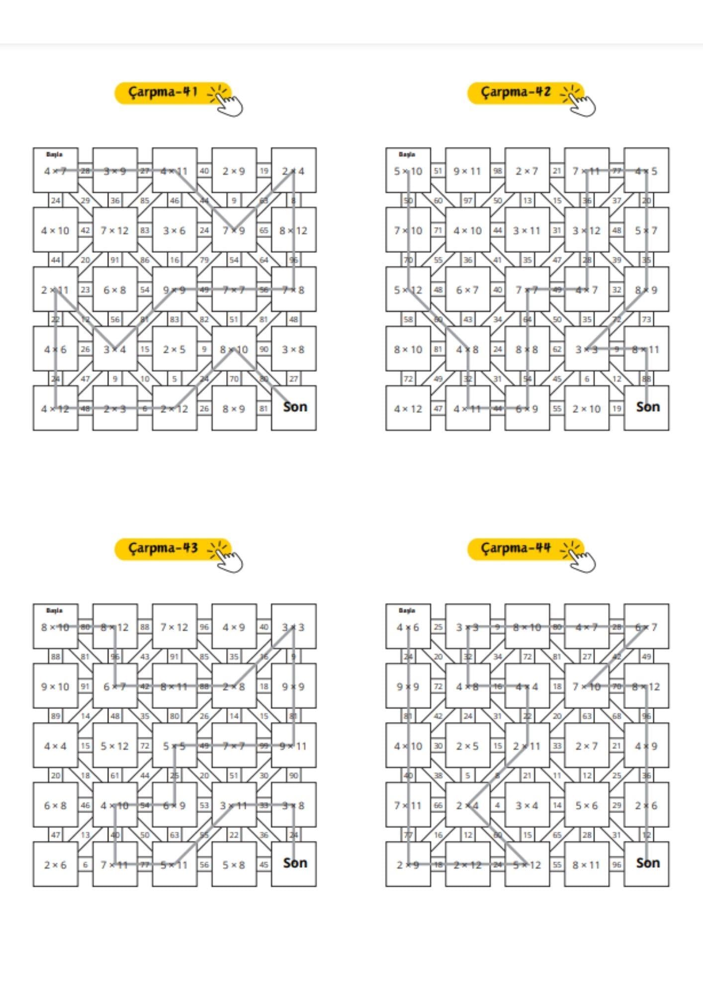 Labirentli Matematik Çarpma İşlemi Kitabı