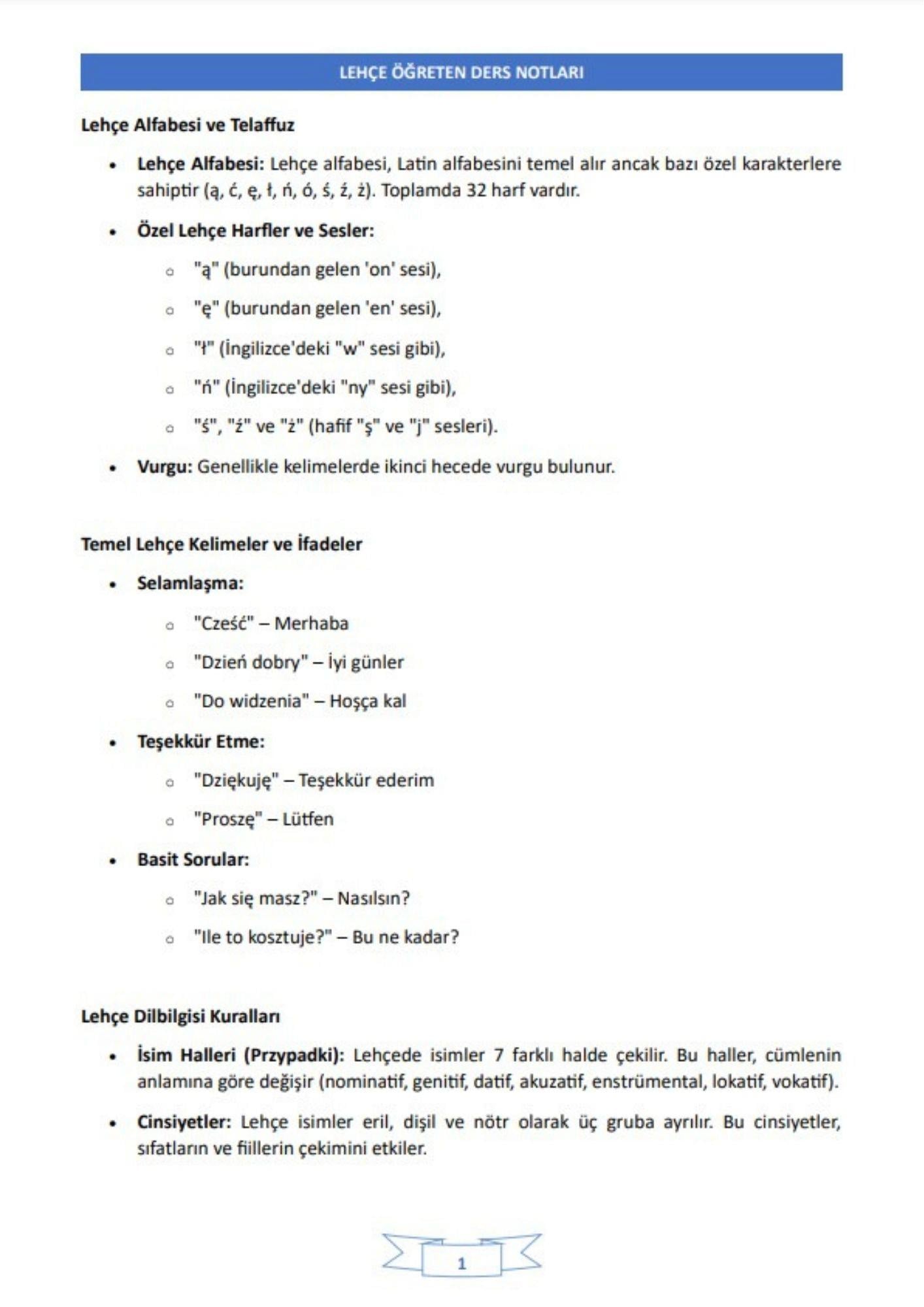 Lehçe Öğreten Ders NOTLARI