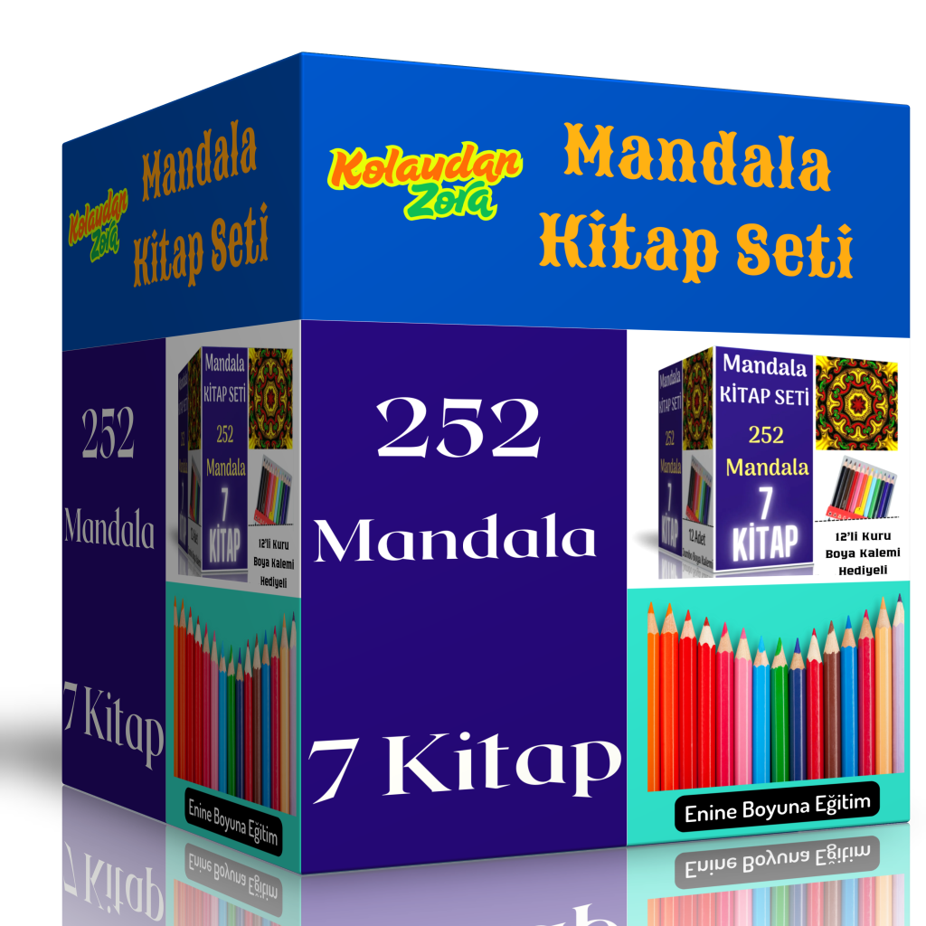 Mandala Kitap Seti (7 Kitap ve 12 Adet Jumbo Boya Kalemi)