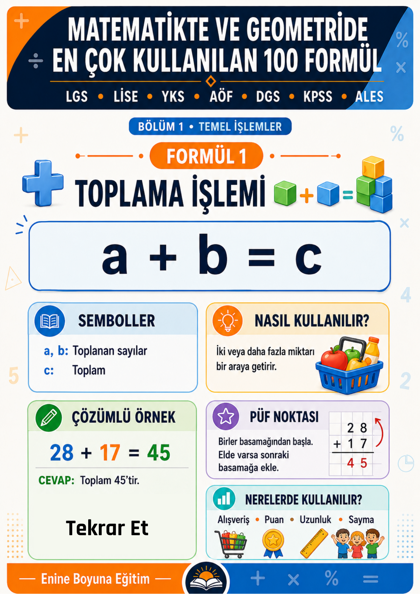 Matematikte ve Geometride En Çok Kullanılan 100 Formül