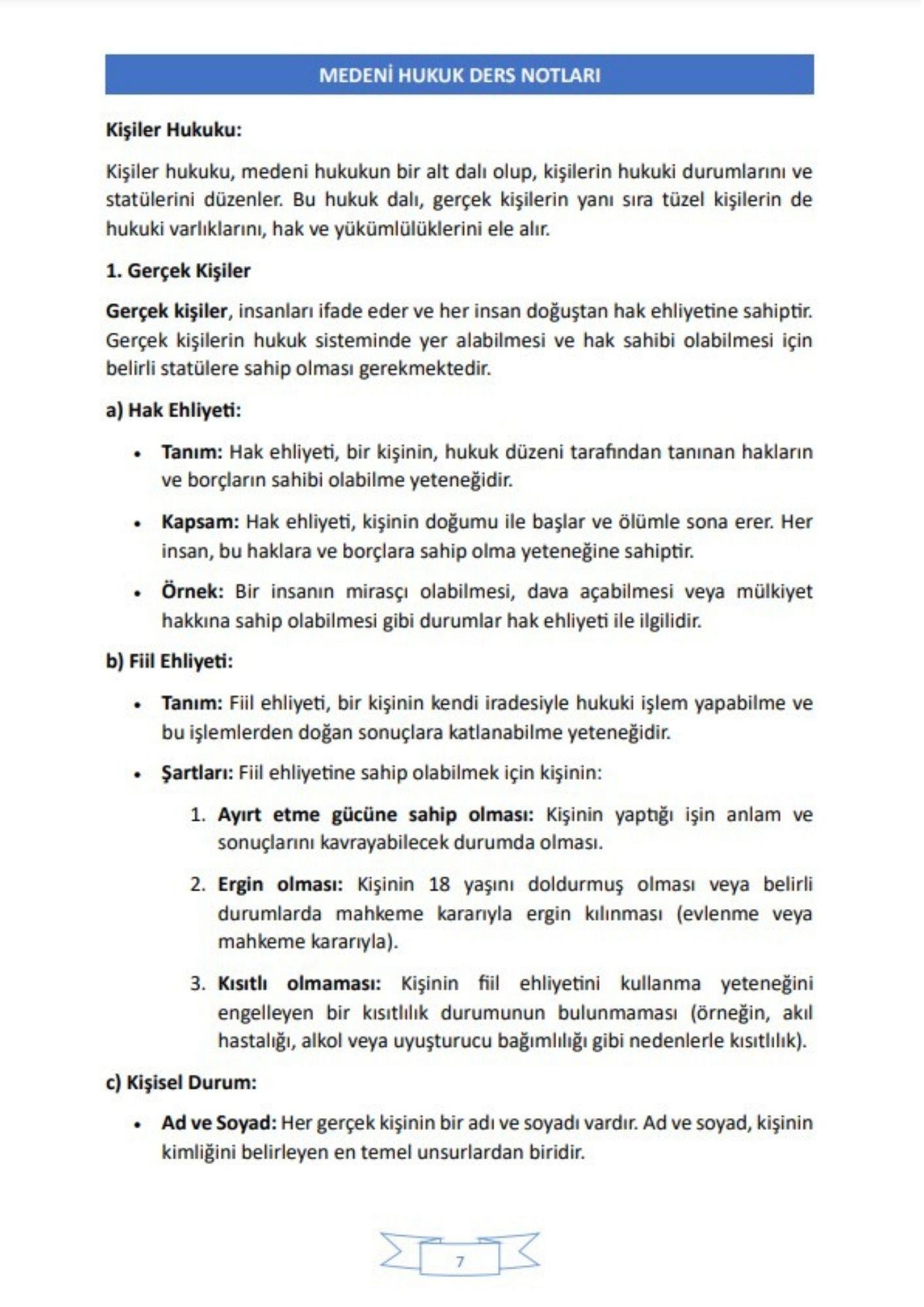Medeni Hukuk Ders Notları 