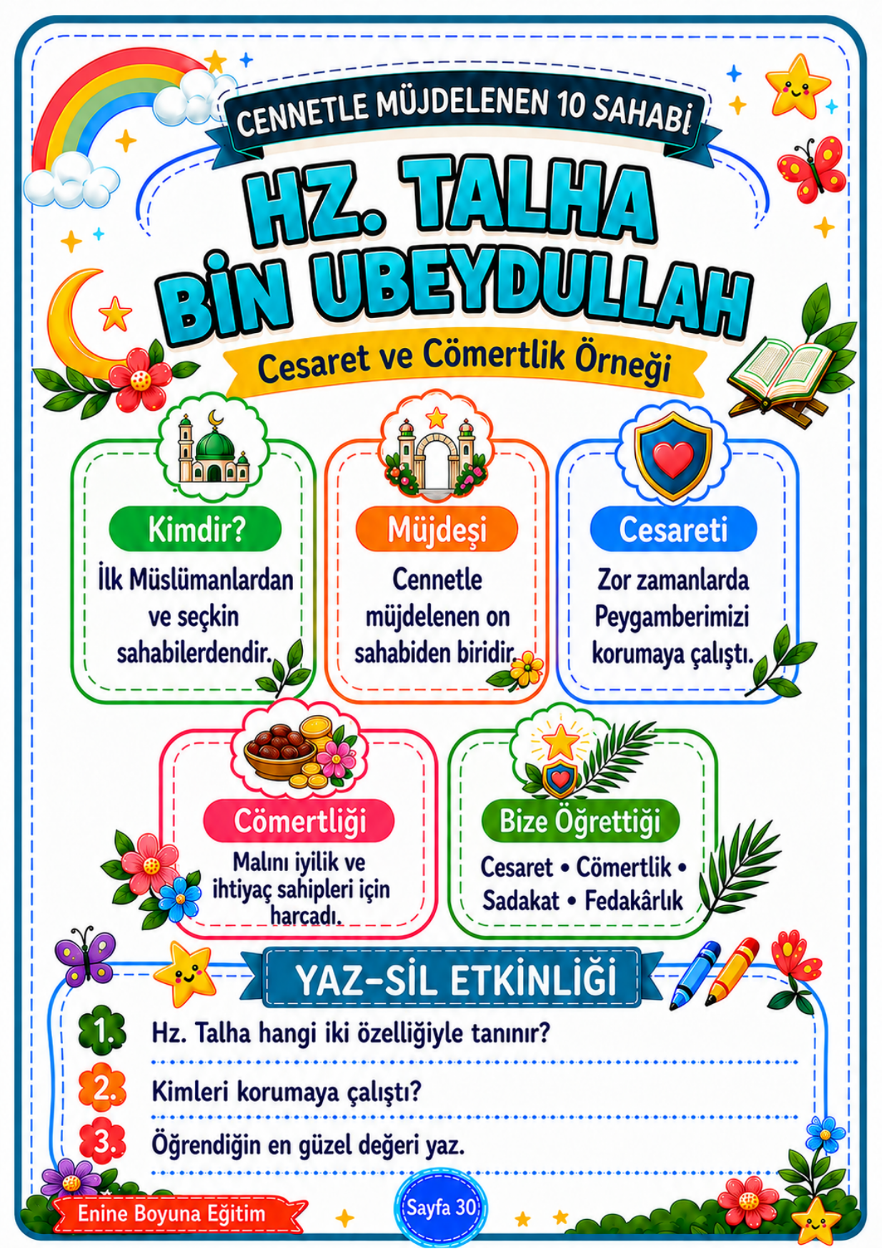 Minik Kalplerin Büyük Rehberleri (Peygamberler, Halifeler ve Sahabiler Yaz-Sil Eğitim Kartları)