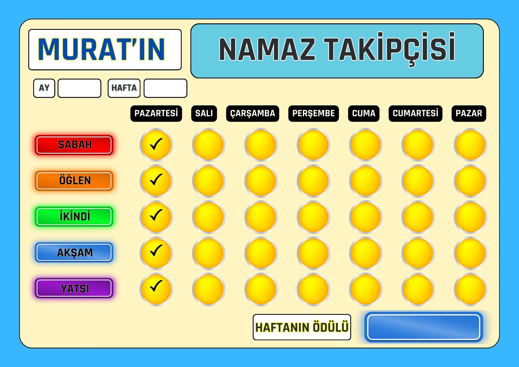 Namaz Takipçisi İkili (2 Namaz Çizelgesi) 