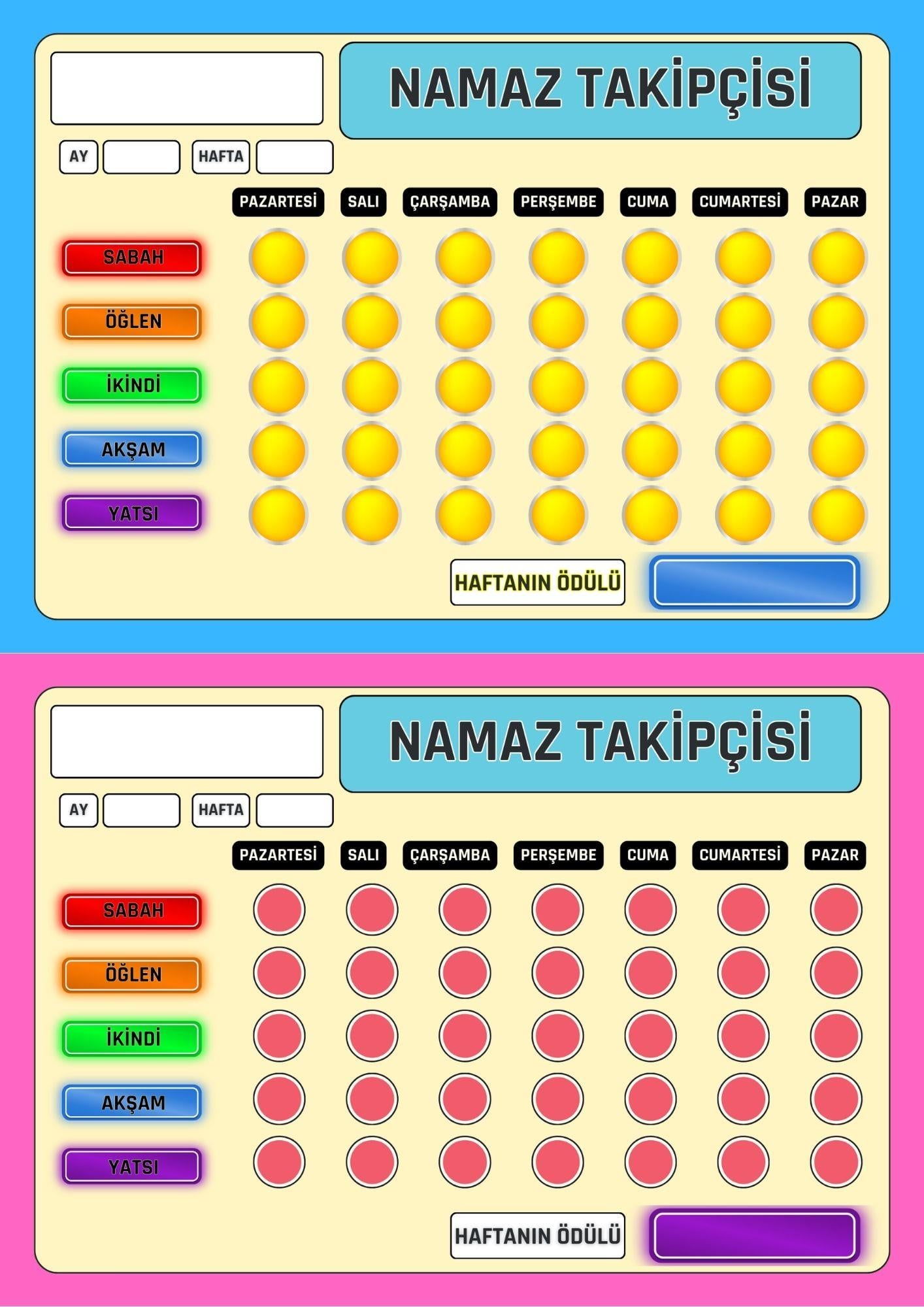 Namaz Takipçisi İkili (2 Namaz Çizelgesi) 