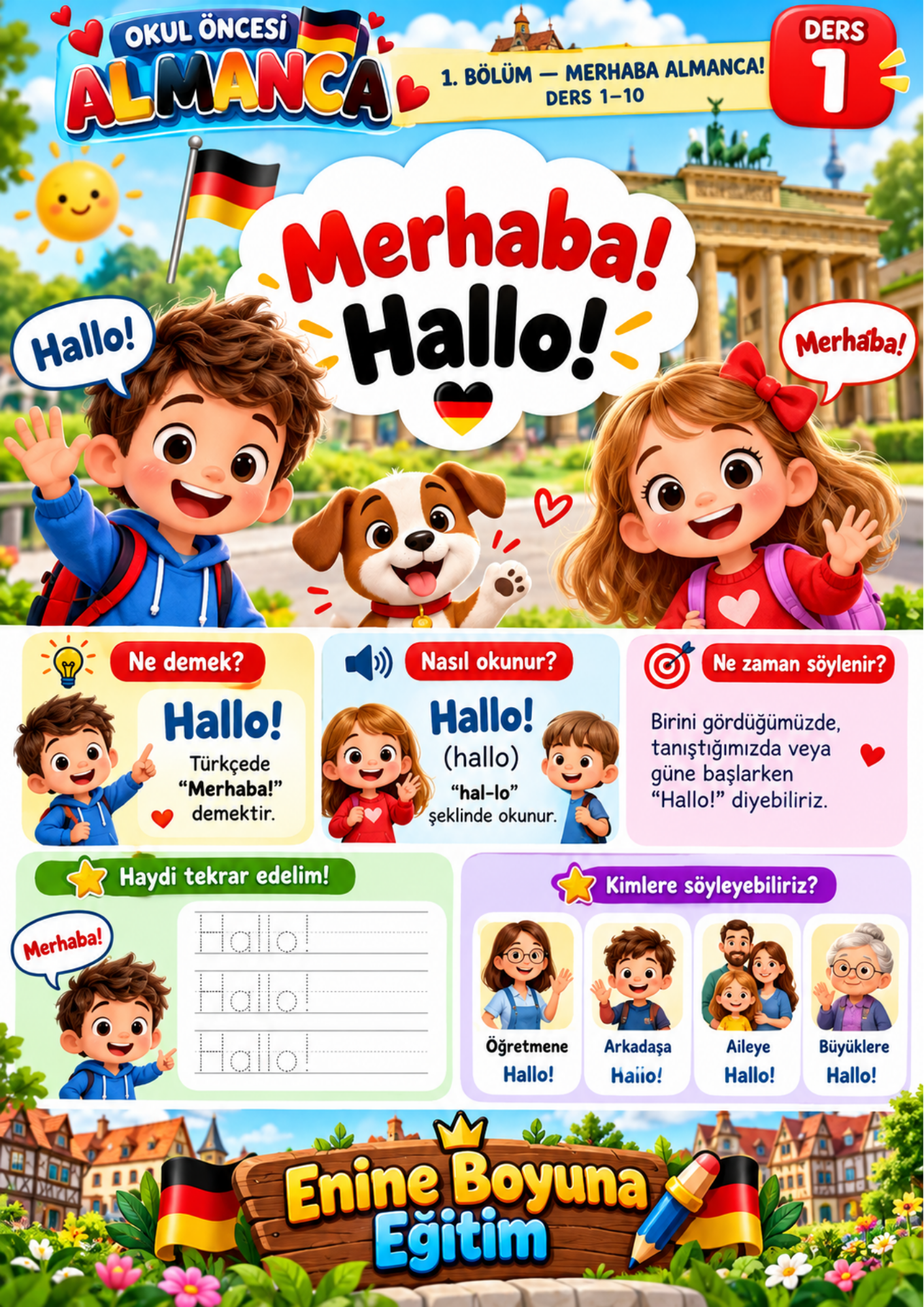 Okul Öncesi Almanca Eğitim Kitabı – 120 Ders | 3–7 Yaş | Tamamı Renkli