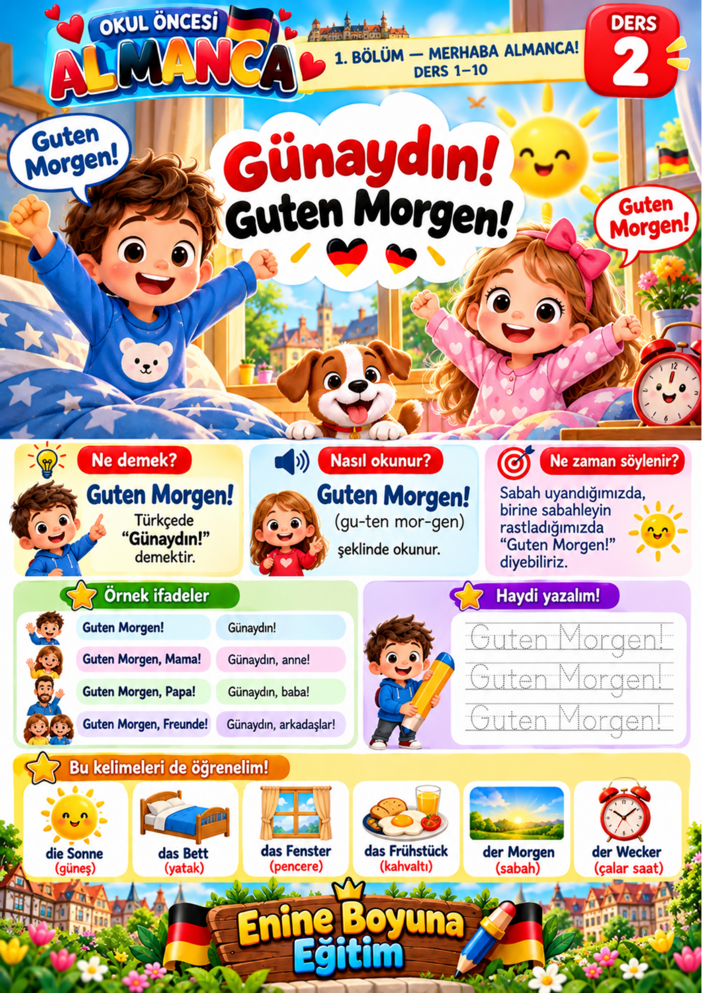 Okul Öncesi Almanca Eğitim Kitabı – 120 Ders | 3–7 Yaş | Tamamı Renkli
