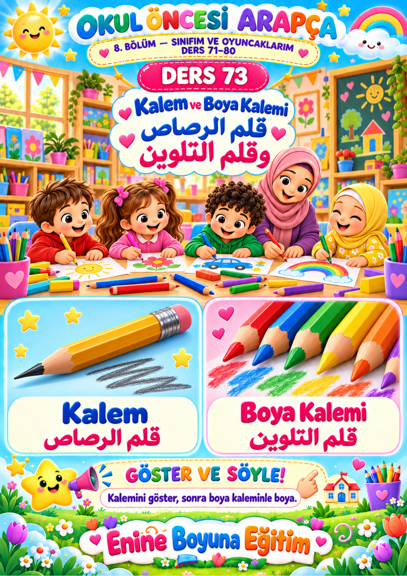Okul Öncesi Arapça Öğrenme Kitabı | 3–7 Yaş | 120 Ders | Tamamı Renkli