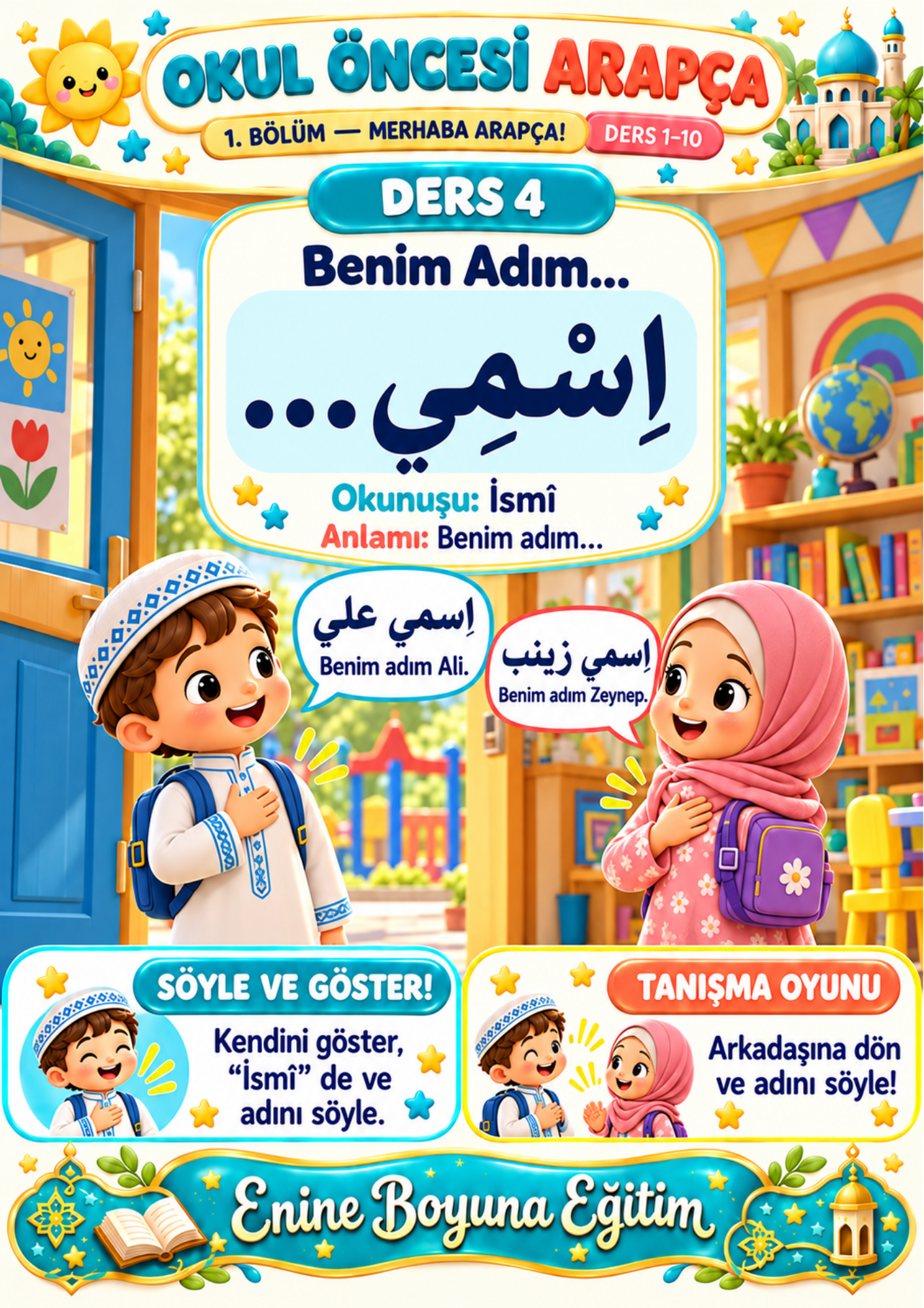 Okul Öncesi Arapça Öğrenme Kitabı | 3–7 Yaş | 120 Ders | Tamamı Renkli