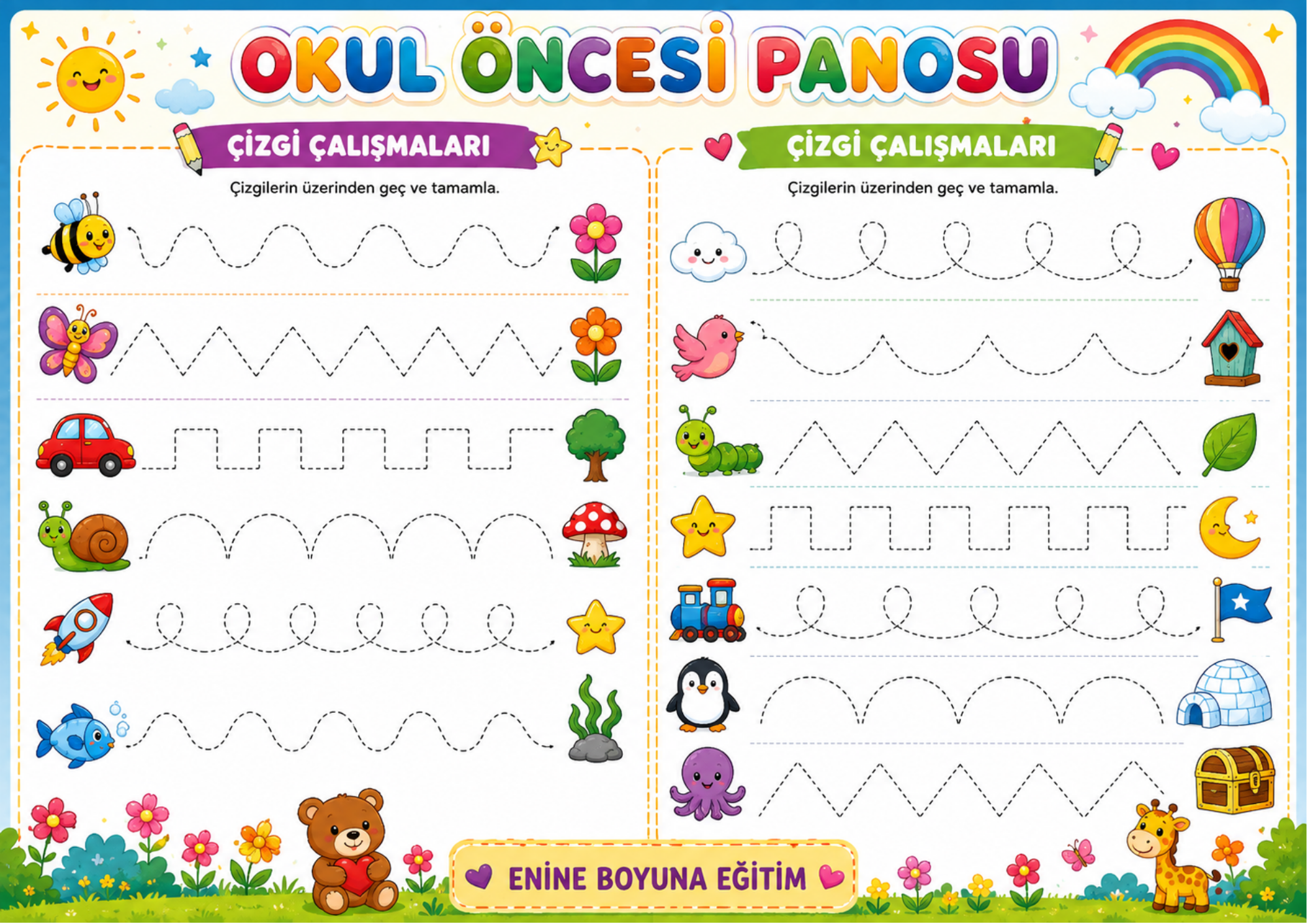 OKUL ÖNCESİ PANOSU – Spiralli Büyük Boy Kitap | A3 Boyut | Silinebilir Kalem İlaveli