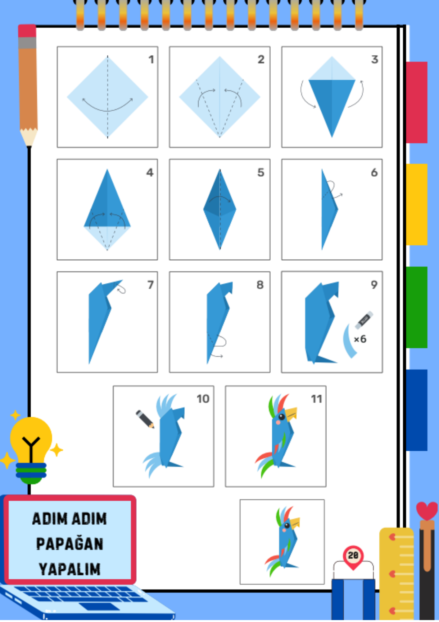 Origami Etkinlik Seti – 36 Süper Origami Etkinlik + 40 Renkli Kâğıt + Makas + Yapıştırıcı