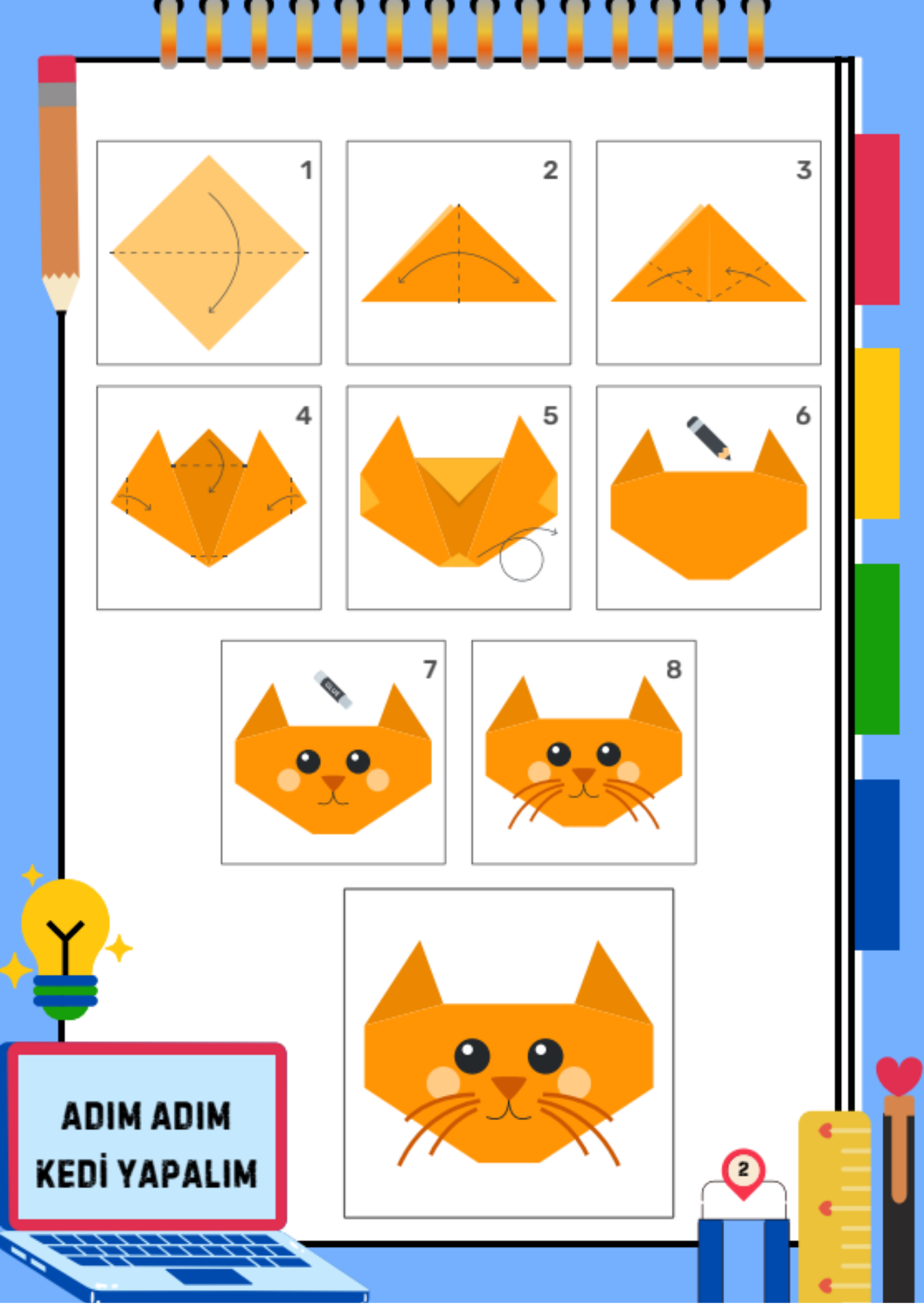 Origami Etkinlik Seti – 36 Süper Origami Etkinlik + 40 Renkli Kâğıt + Makas + Yapıştırıcı
