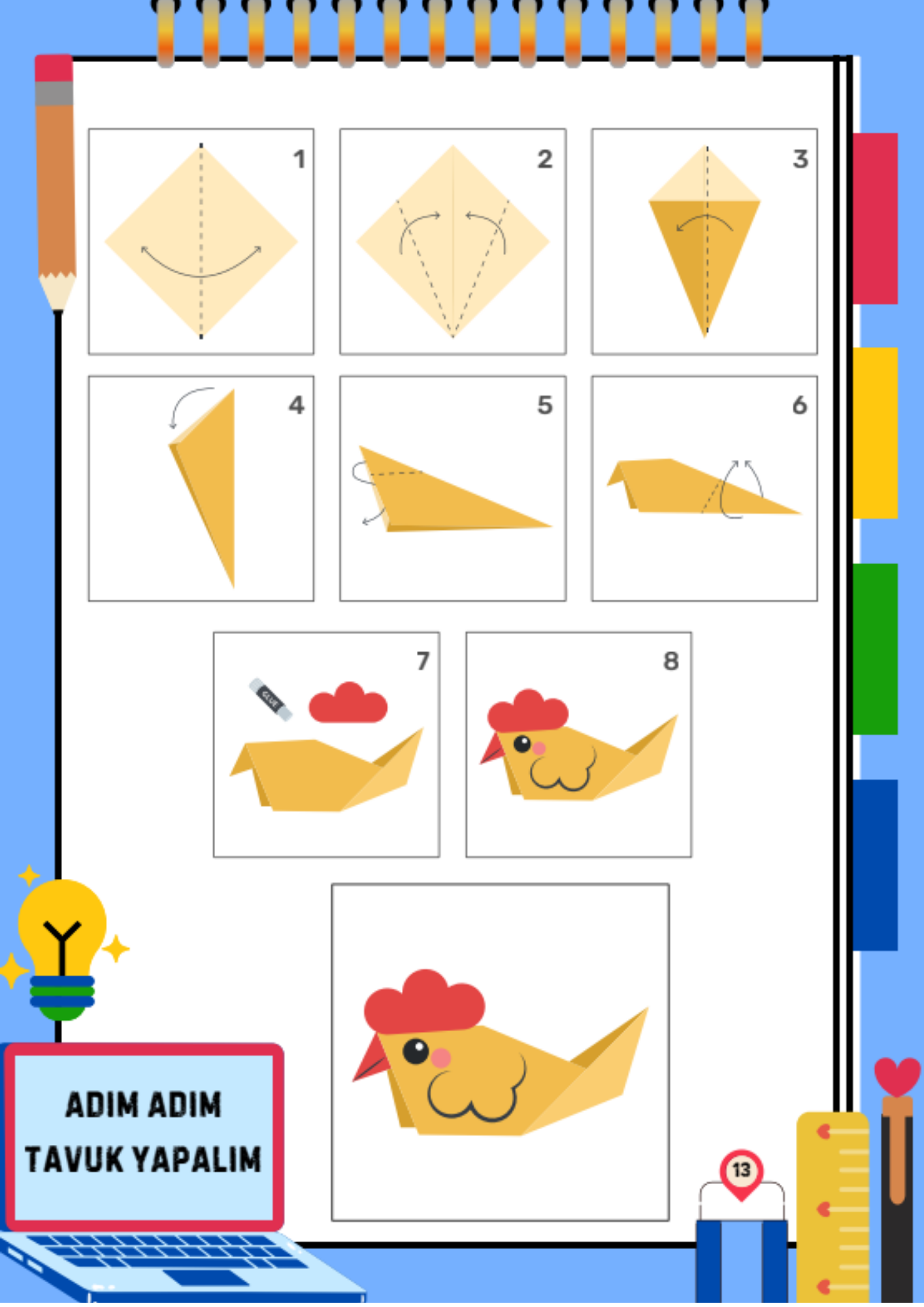 Origami Etkinlik Seti – 36 Süper Origami Etkinlik + 40 Renkli Kâğıt + Makas + Yapıştırıcı