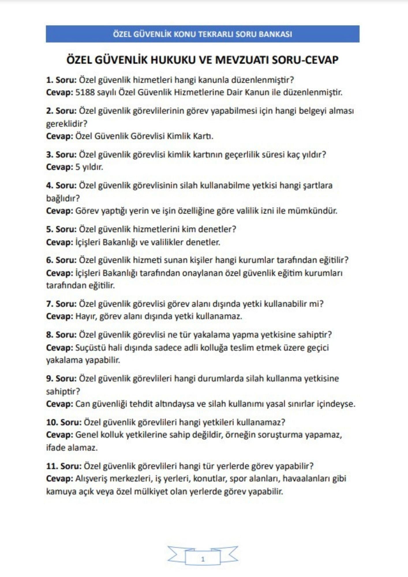 Özel Güvenlik Soru-Cevap Kitabı (1000 Soru)