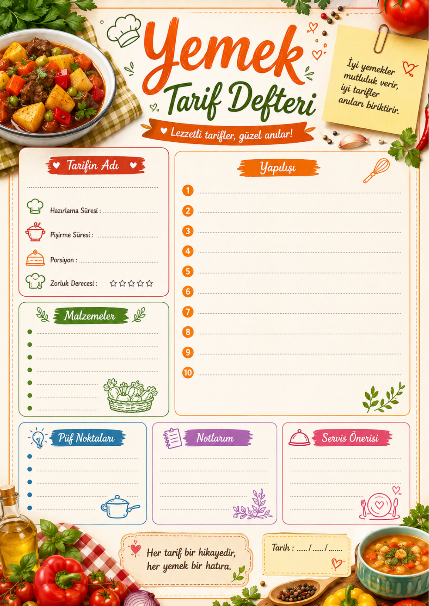 RENKLİ YEMEK TARİF DEFTERİ