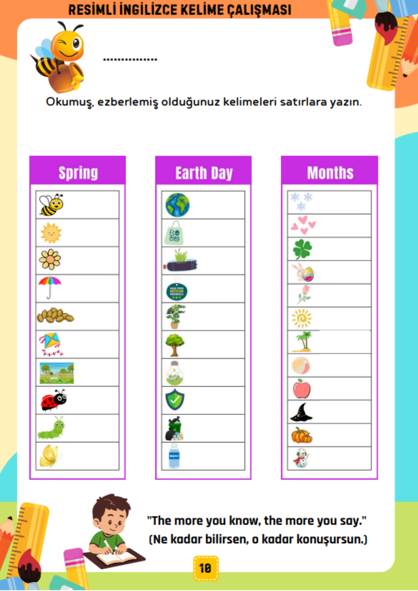 Resimli İngilizce Kelime Öğrenme YAZ-SİL Kitabı (400 Temel Kelime) 