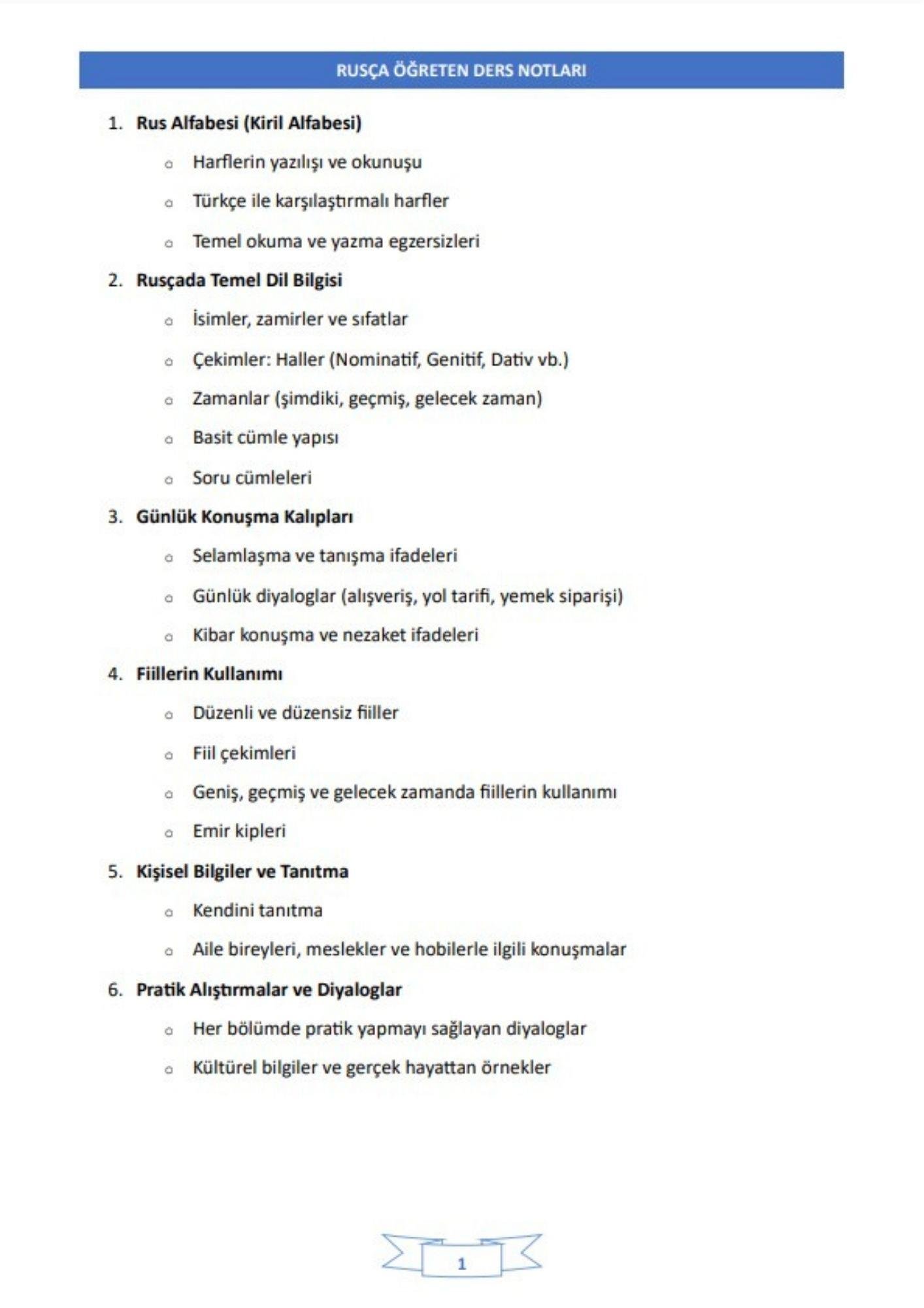 Rusça Öğreten Ders NOTLARI