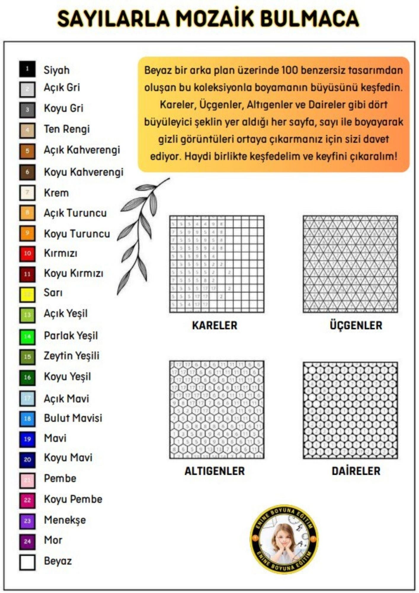 Sayılarla Piksel-Mozaik Boyama Kitabı (100 Hayvan Boyaması)