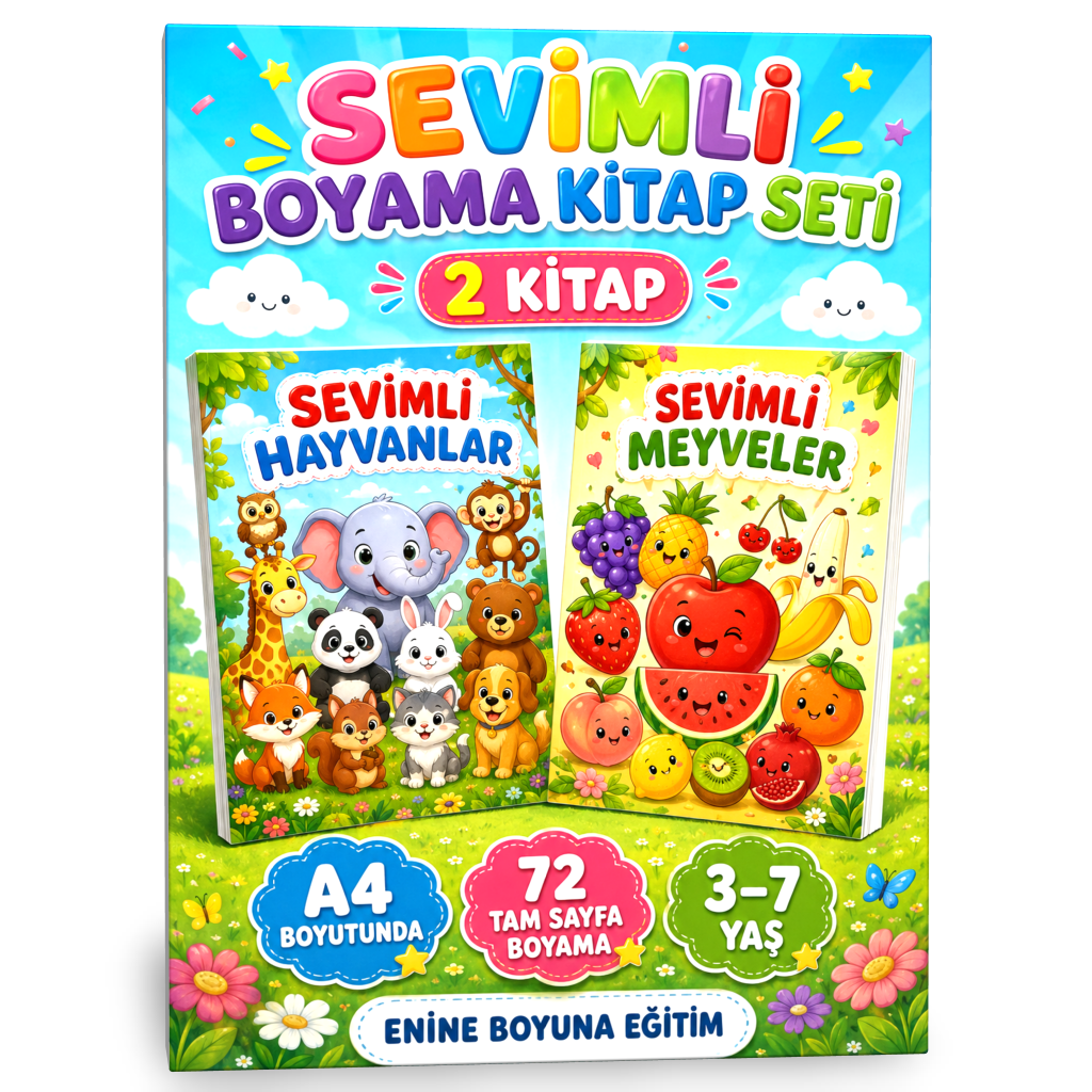 Sevimli Boyama Kitabı Seti – 2 Kitap, Toplam 72 Tam Sayfa