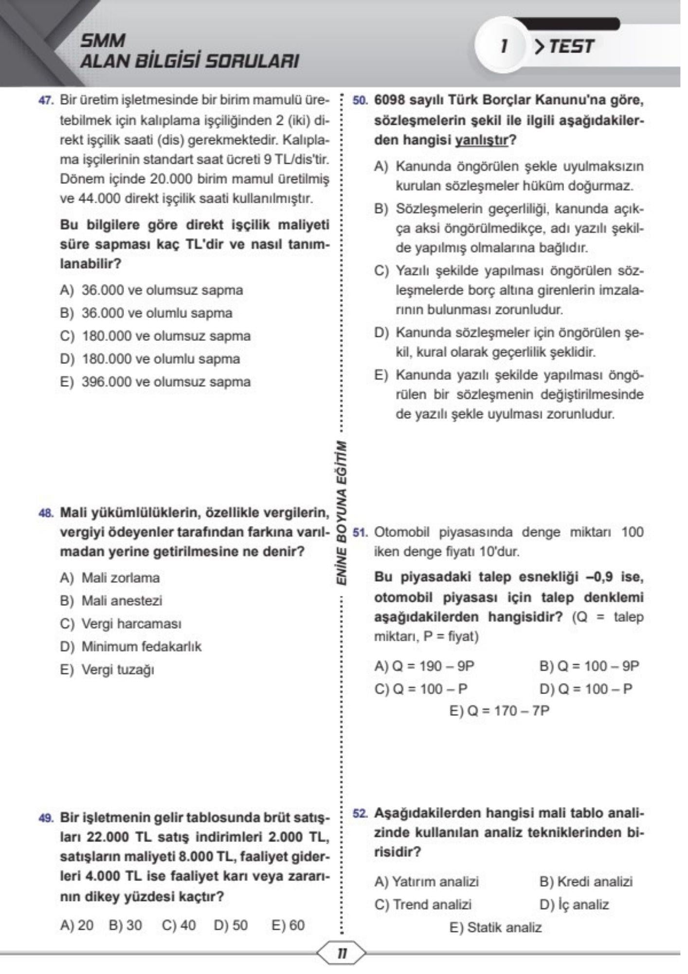 SMMM Çıkmış ve Çıkacak Sorular Deneme Seti 11 Deneme