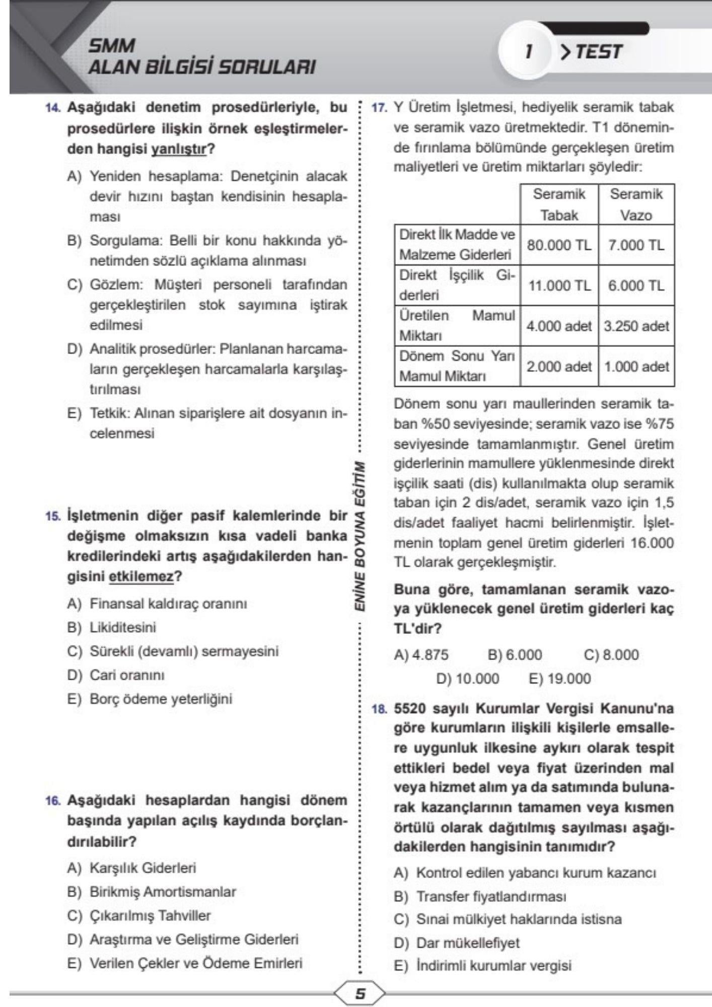 SMMM Çıkmış ve Çıkacak Sorular Deneme Seti 11 Deneme