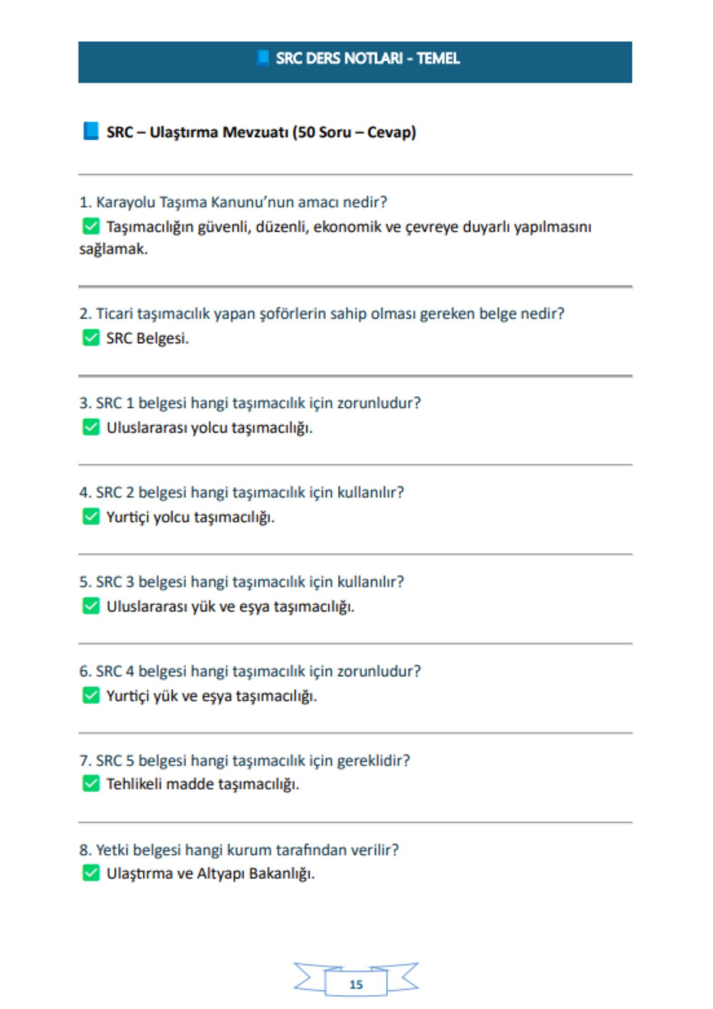 SRC Ders Notları Kitabı (Trafik İşaretleri PANOSU İlaveli)