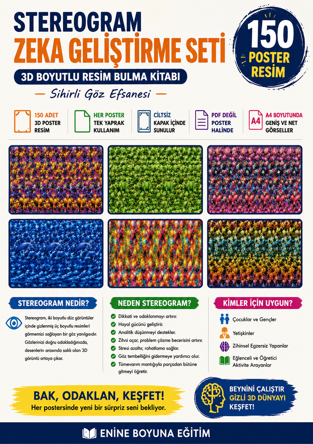 Stereogram (Magic EYE) Zeka Geliştirme Ful Seti (150 Poster Resim)