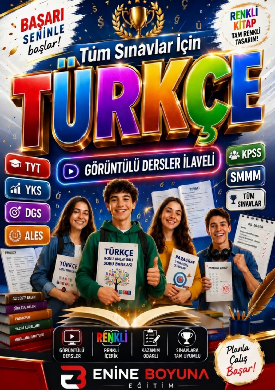 Tüm Sınavlar İçin TÜRKÇE – Görüntülü Dersler İlaveli Renkli Eğitim Seti! 