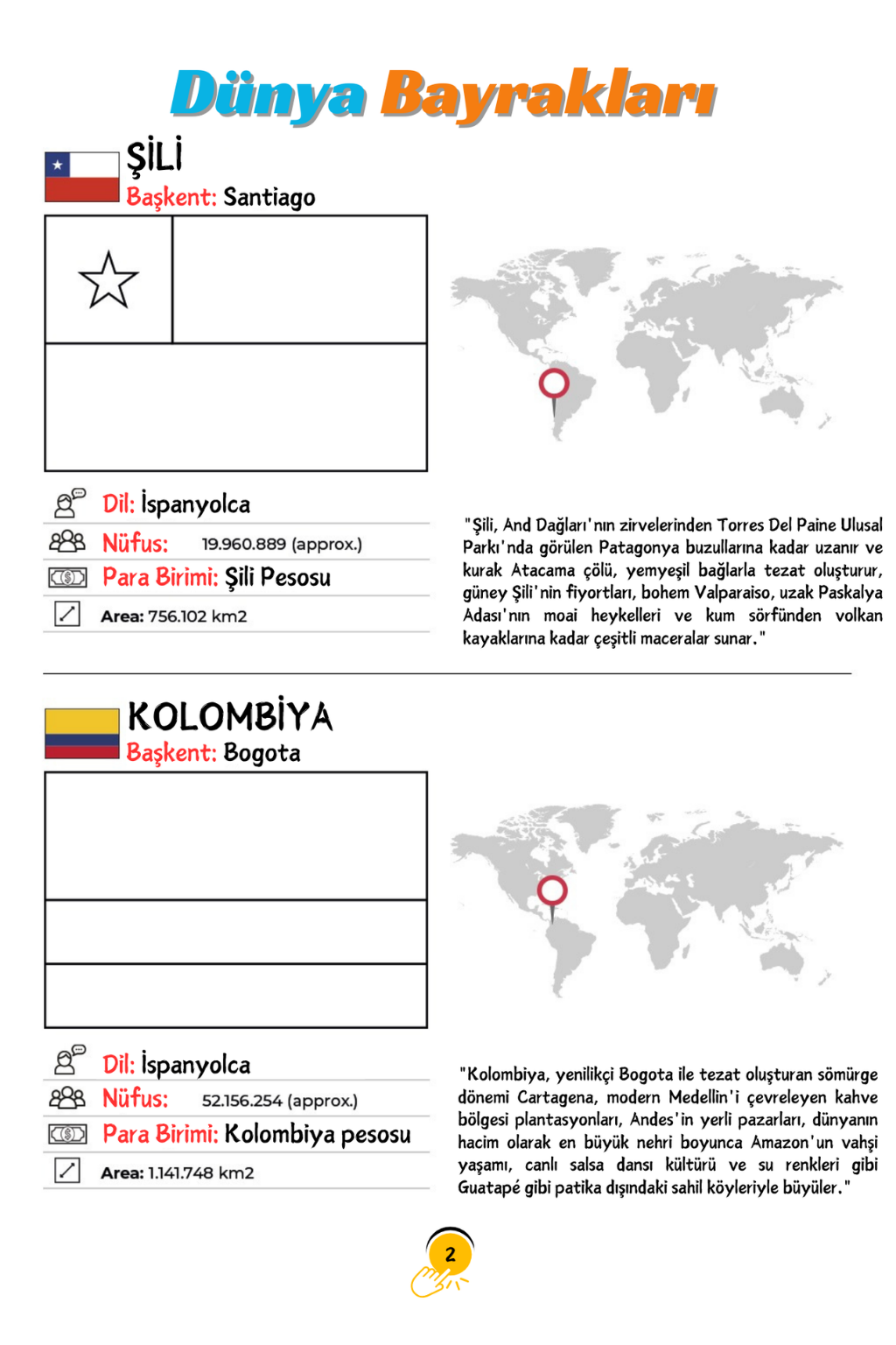 ÜLKELER ve BAYRAKLARI BOYAMA KİTABI (TÜM ÜLKELER)
