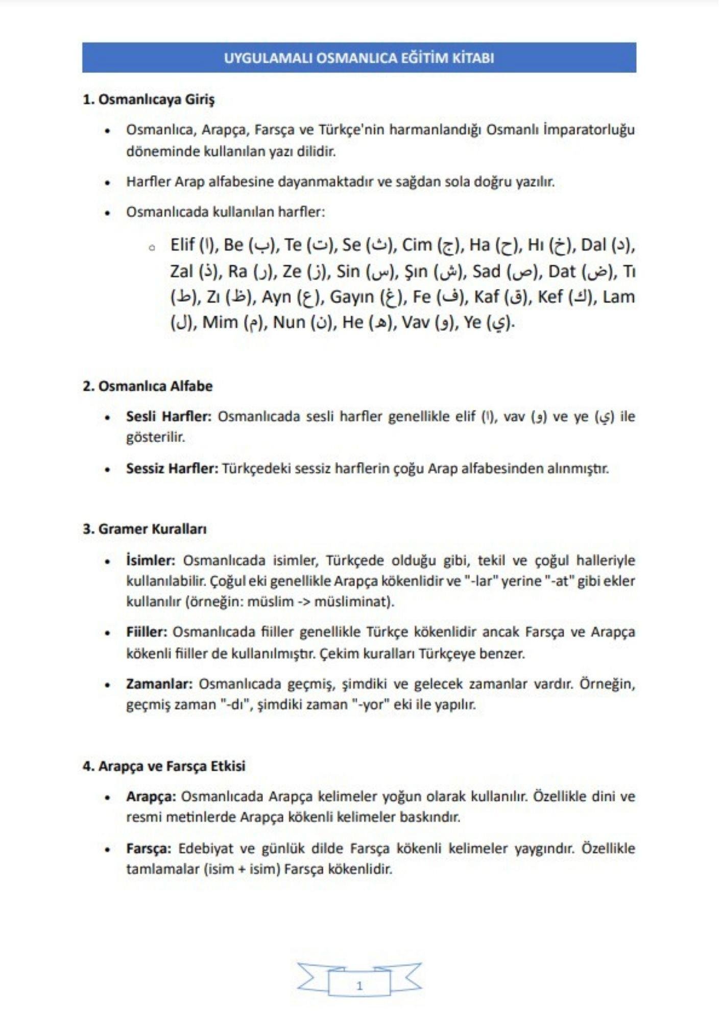 Uygulamalı Osmanlıca Eğitim Kitabı 