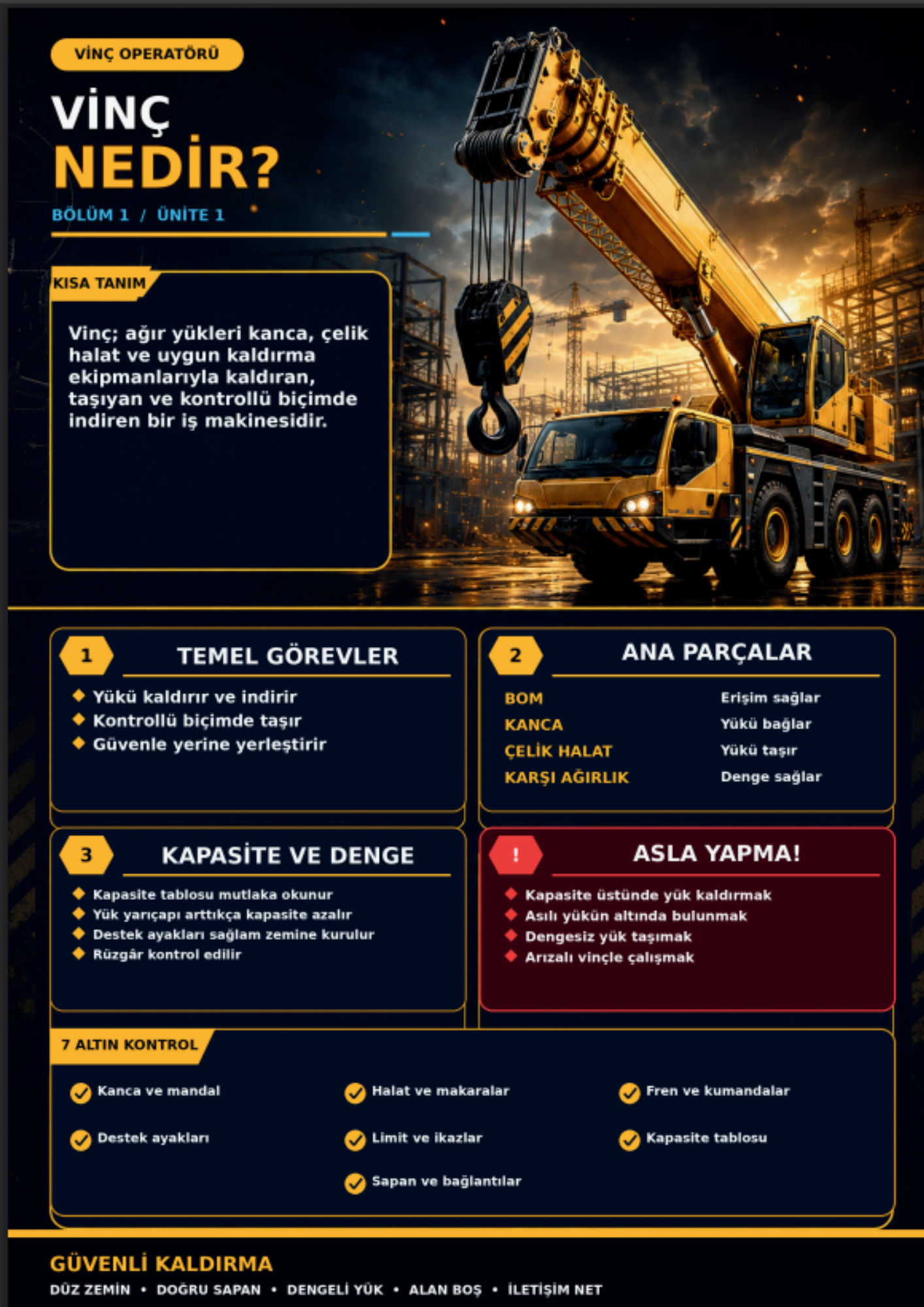 VİNÇ OPERATÖRÜ YARDIMCI KİTABI – 100 ÜNİTE, 100 DERS, 1030 SAYFA, RENKLİ BÜYÜK BOY