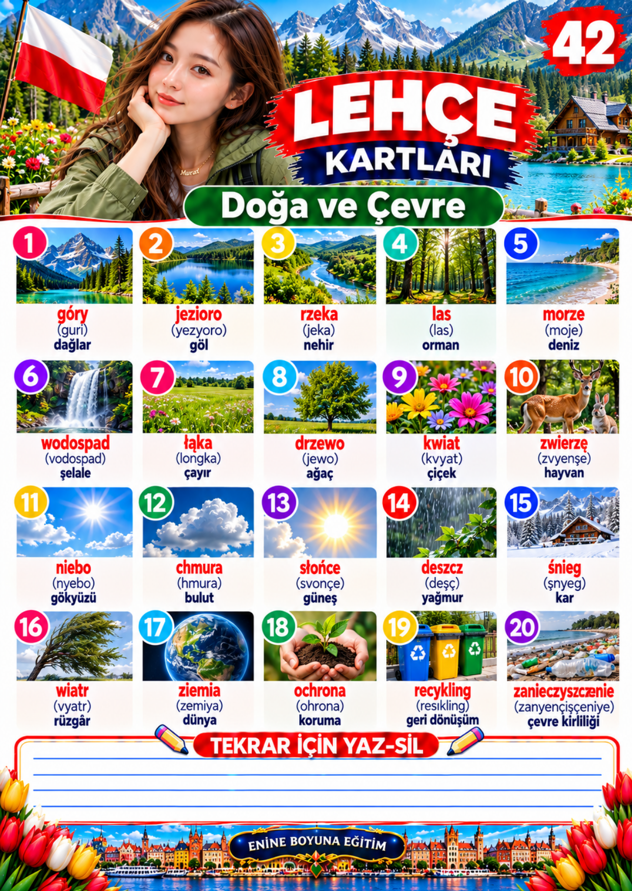 YAZ-SİL ÖZELLİKLİ, LAMİNE EDİLMİŞ LEHÇE DİL KARTLARI