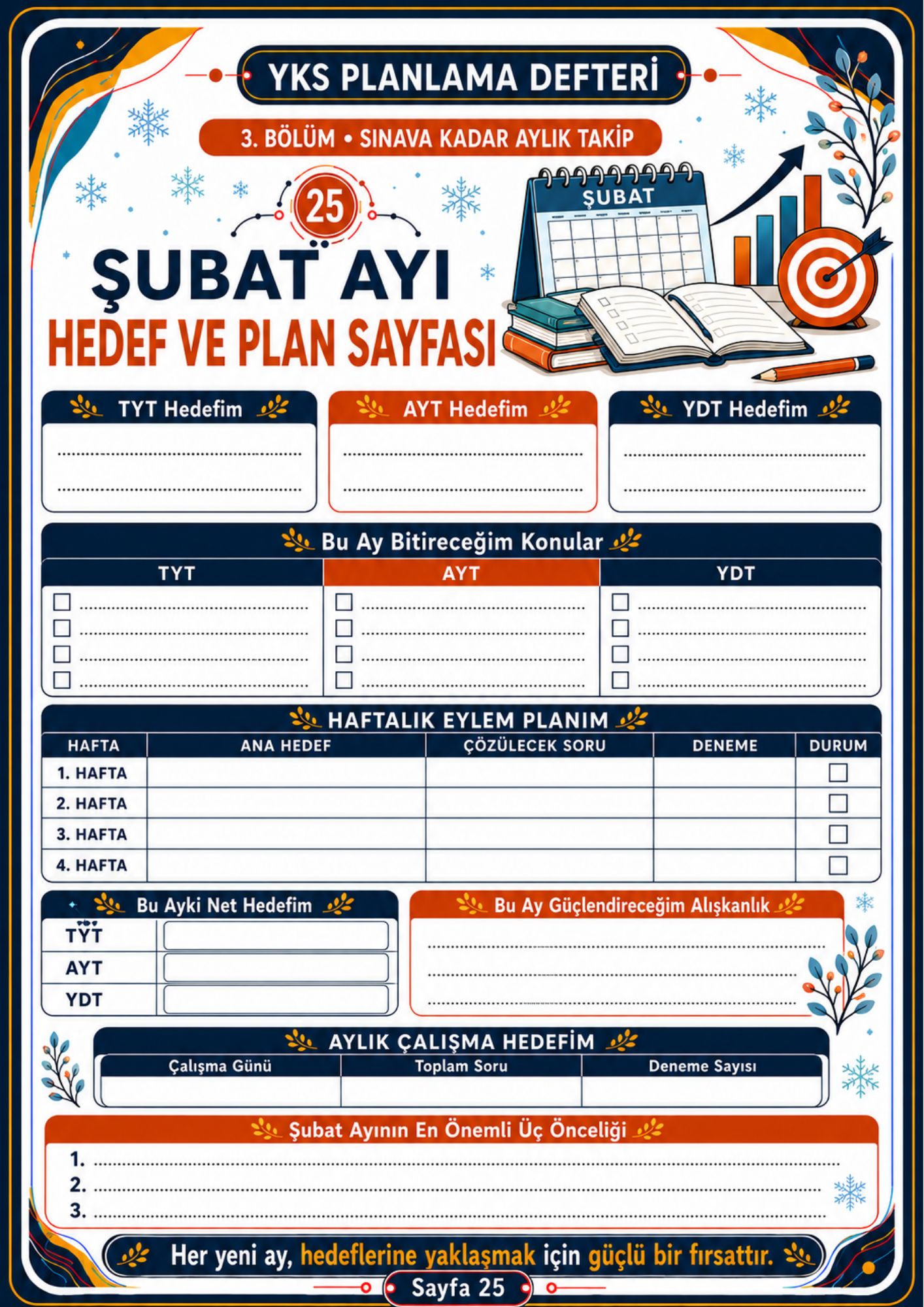 YKS Planlama Defteri – TYT, AYT ve YDT İçin 100 Sayfalık Çalışma Planlayıcısı