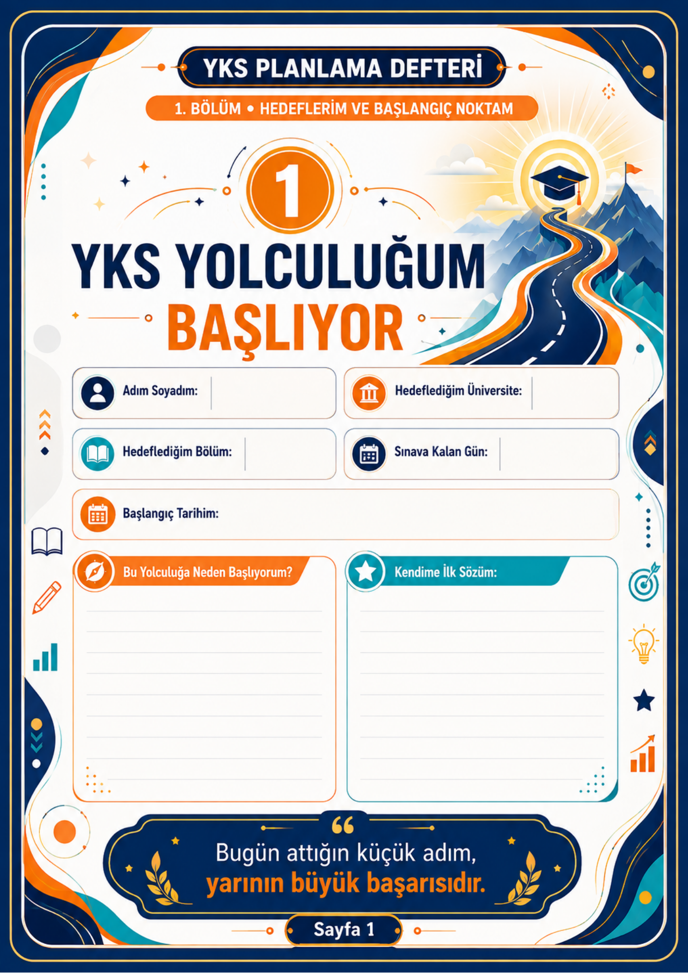 YKS Planlama Defteri – TYT, AYT ve YDT İçin 100 Sayfalık Çalışma Planlayıcısı