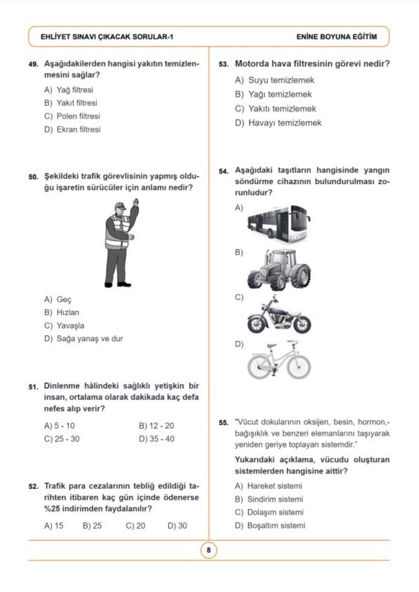 Yüzde Yüz Çıkacak Ehliyet Soruları Seti (1000 Soru + Ders Notları)