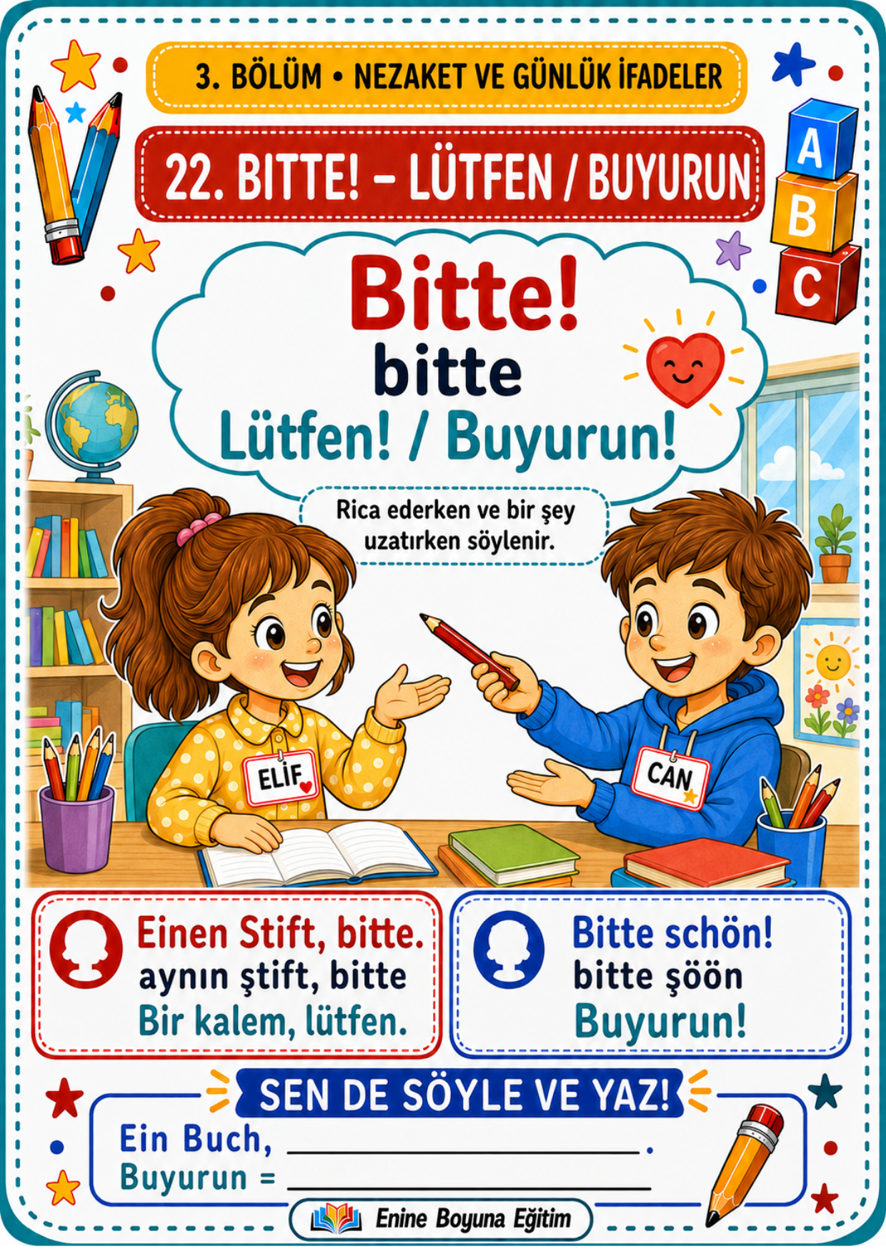 Zincirli Almanca Dil Kartları (YAZ-SİL)