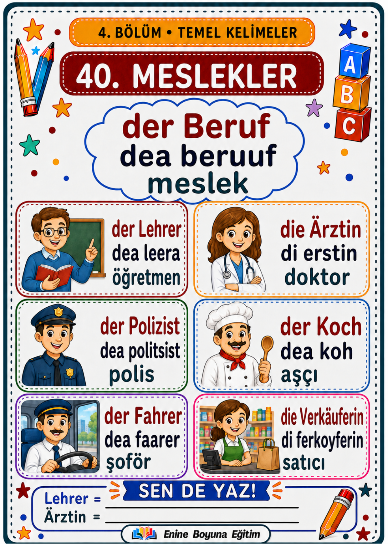 Zincirli Almanca Dil Kartları (YAZ-SİL)