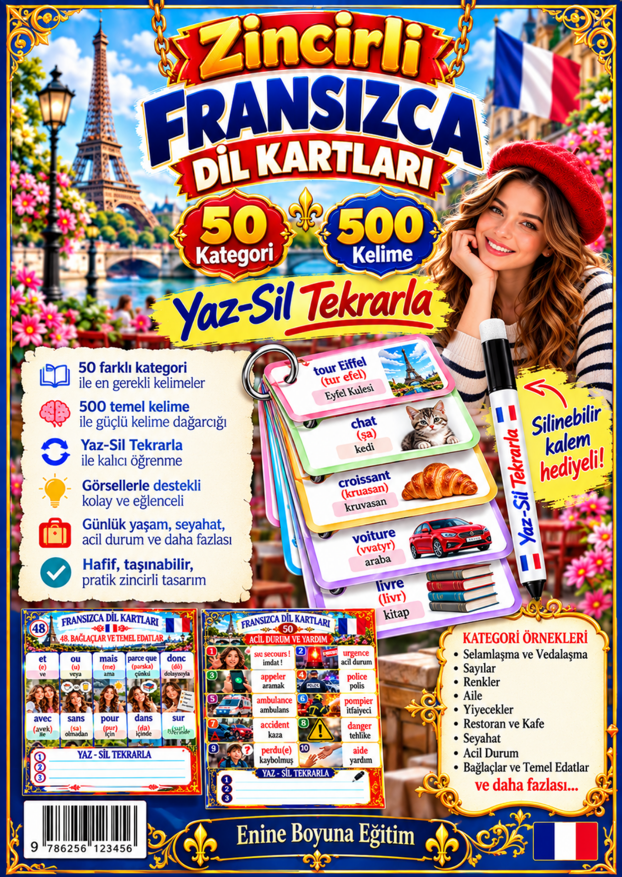 Zincirli Fransızca Dil Kartları 