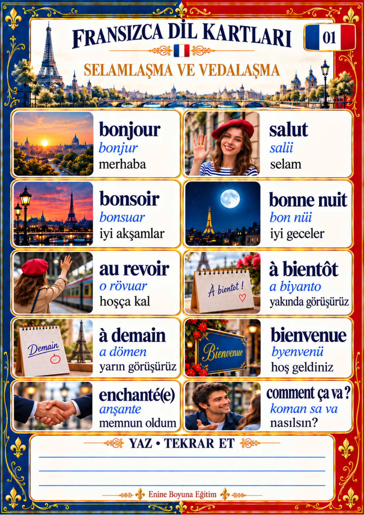 Zincirli Fransızca Dil Kartları 
