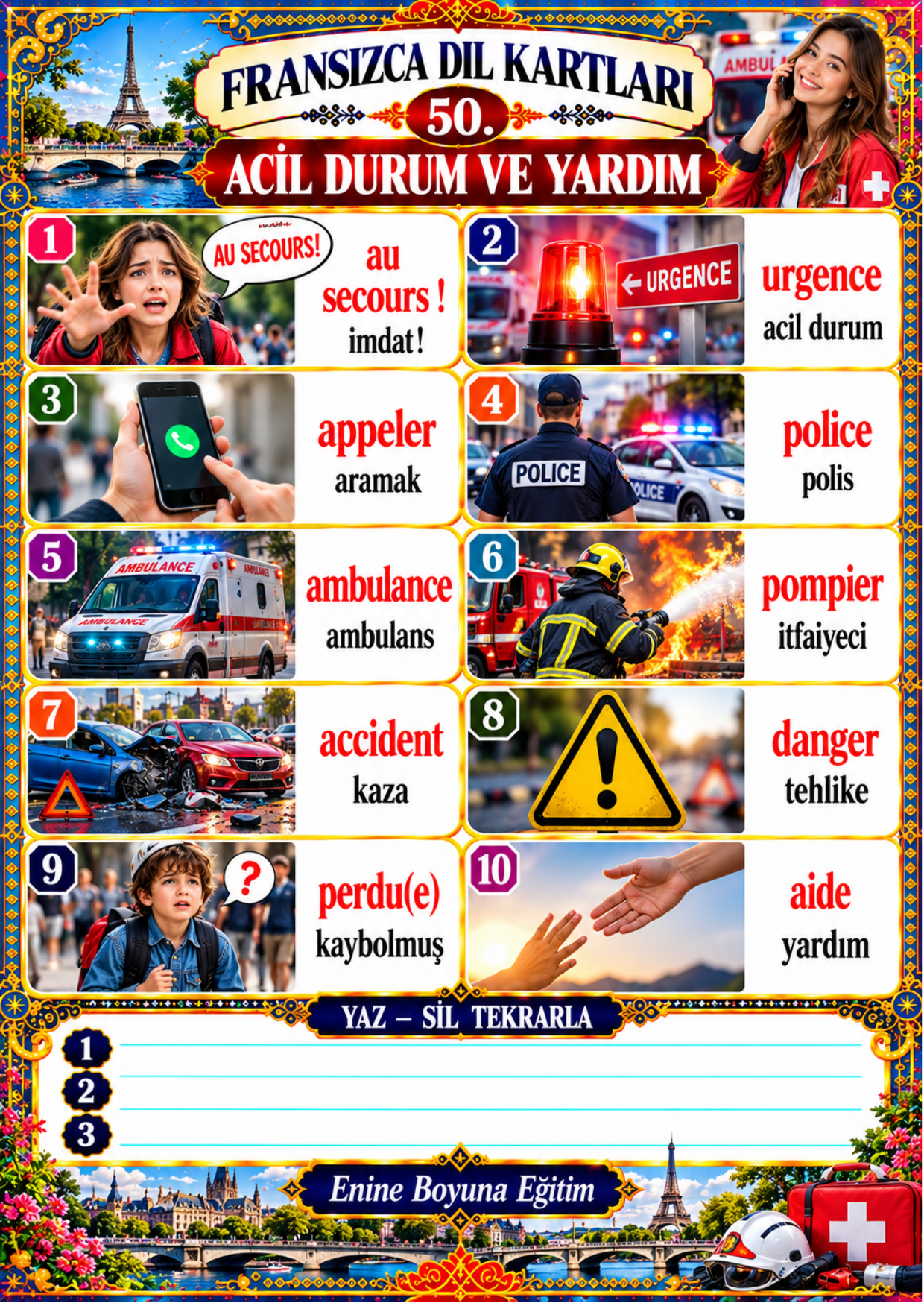 Zincirli Fransızca Dil Kartları 