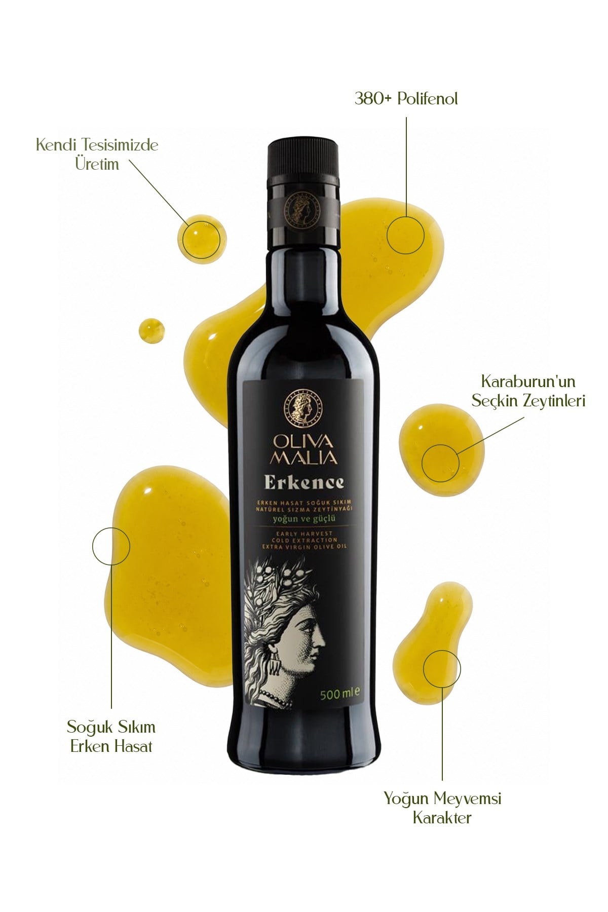 Erkence Serisi Natürel Sızma Zeytinyağı 500 ml - Soğuk Sıkım - Erken Hasat
