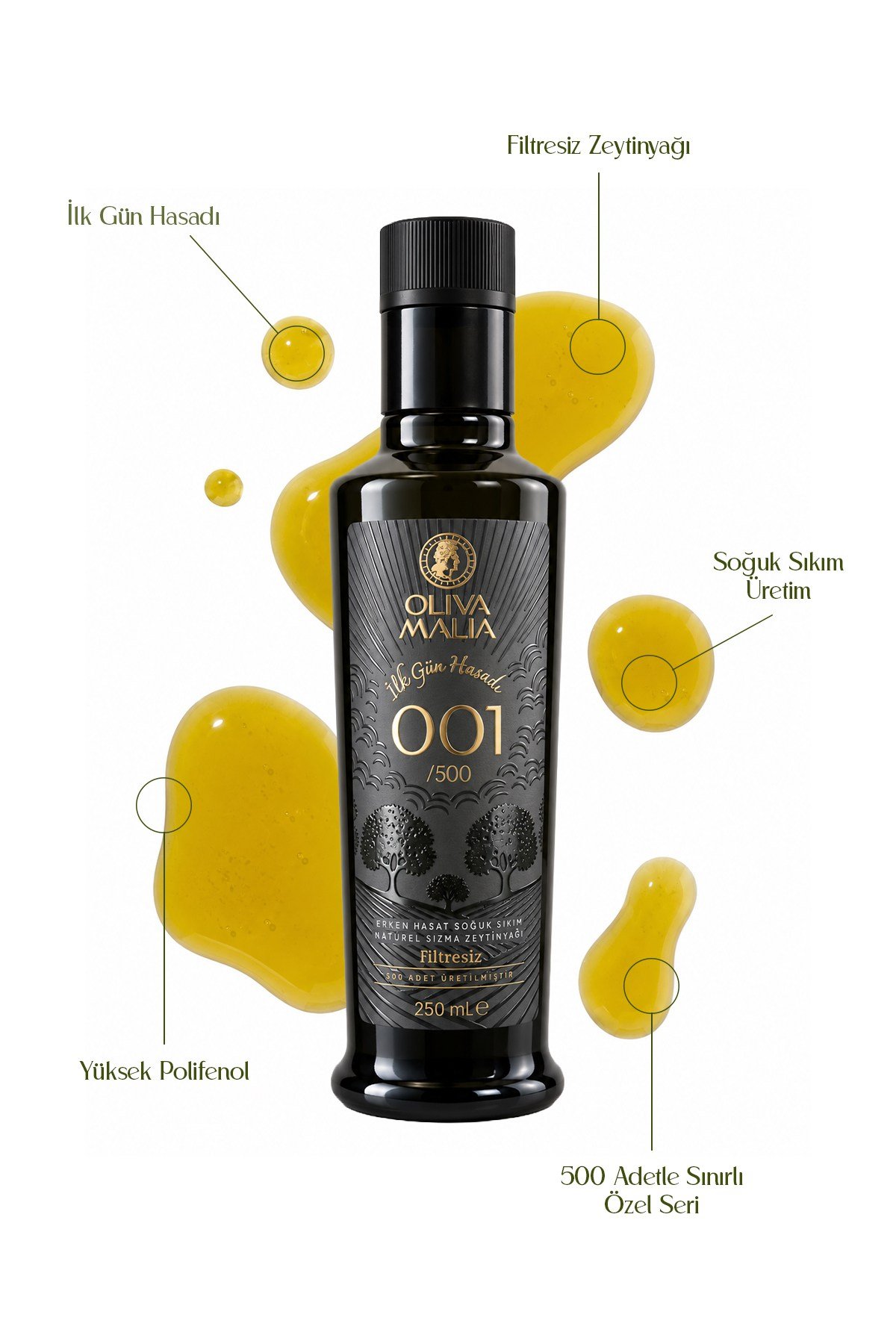 İlk Gün Hasadı Natürel Sızma Zeytinyağı 2025 Yılı 250 ml - Soğuk Sıkım - Erken Hasat