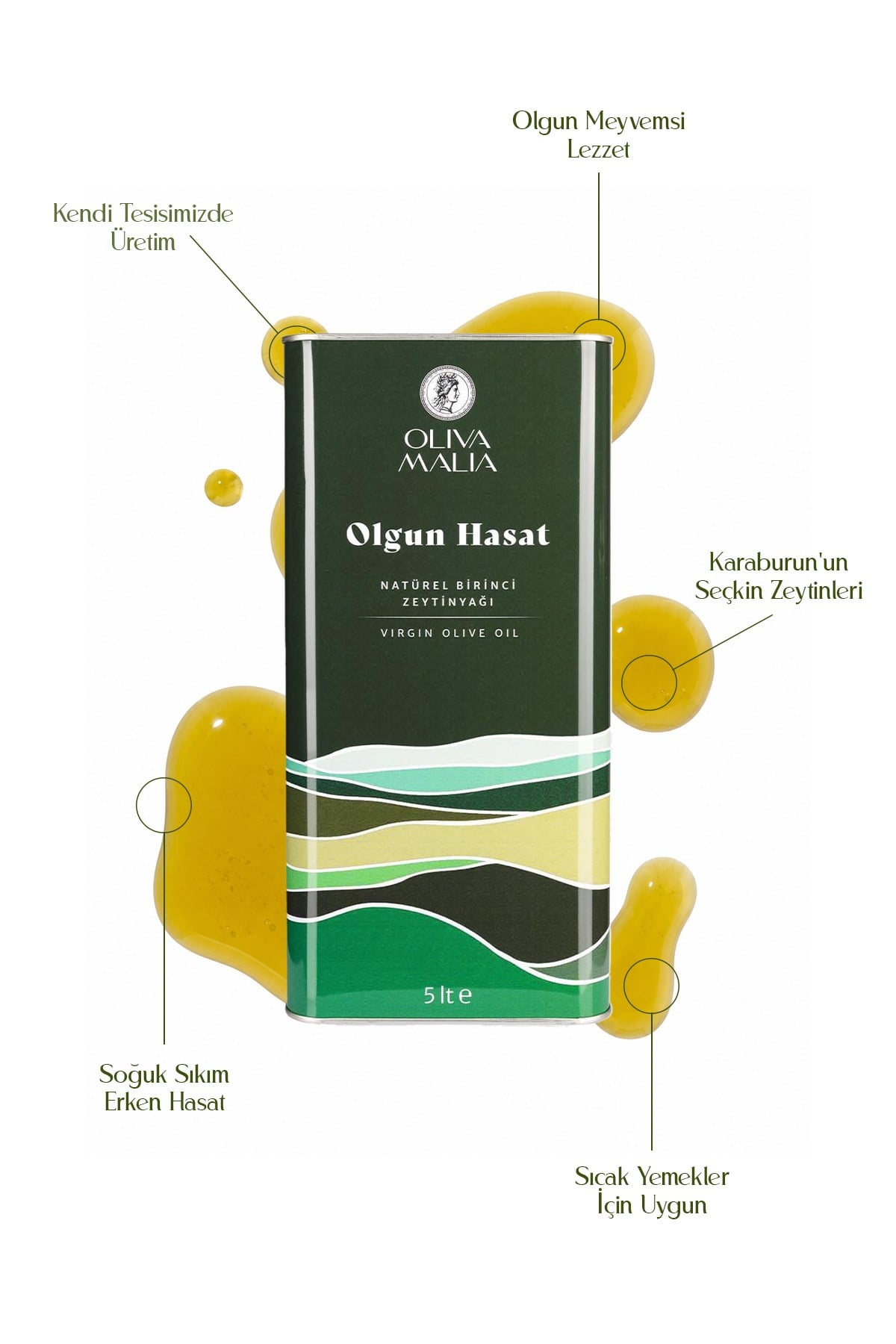 Olgun Hasat Serisi Natürel Birinci Zeytinyağı 5000 ml - Soğuk Sıkım 