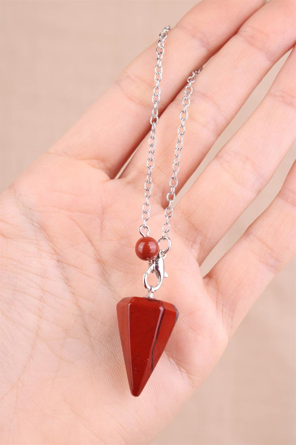 Jasper Kırmızı Doğal Taş Pandül - Sarkaç