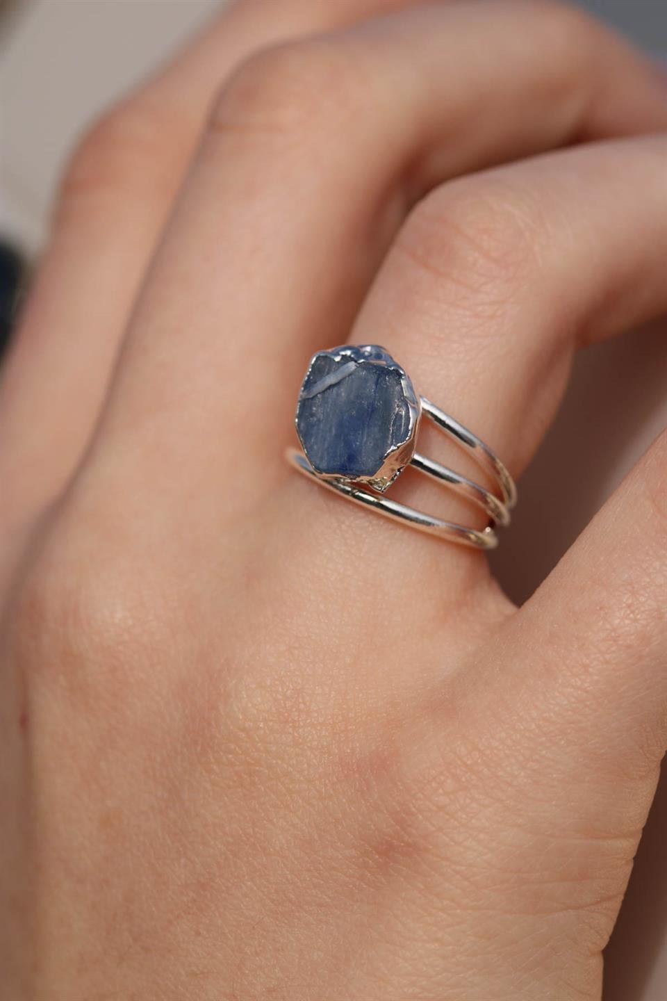 Kyanit Altıgen Model 3 Telli Gümüş Kaplama Ayarlanabilir Doğal Taş Yüzük