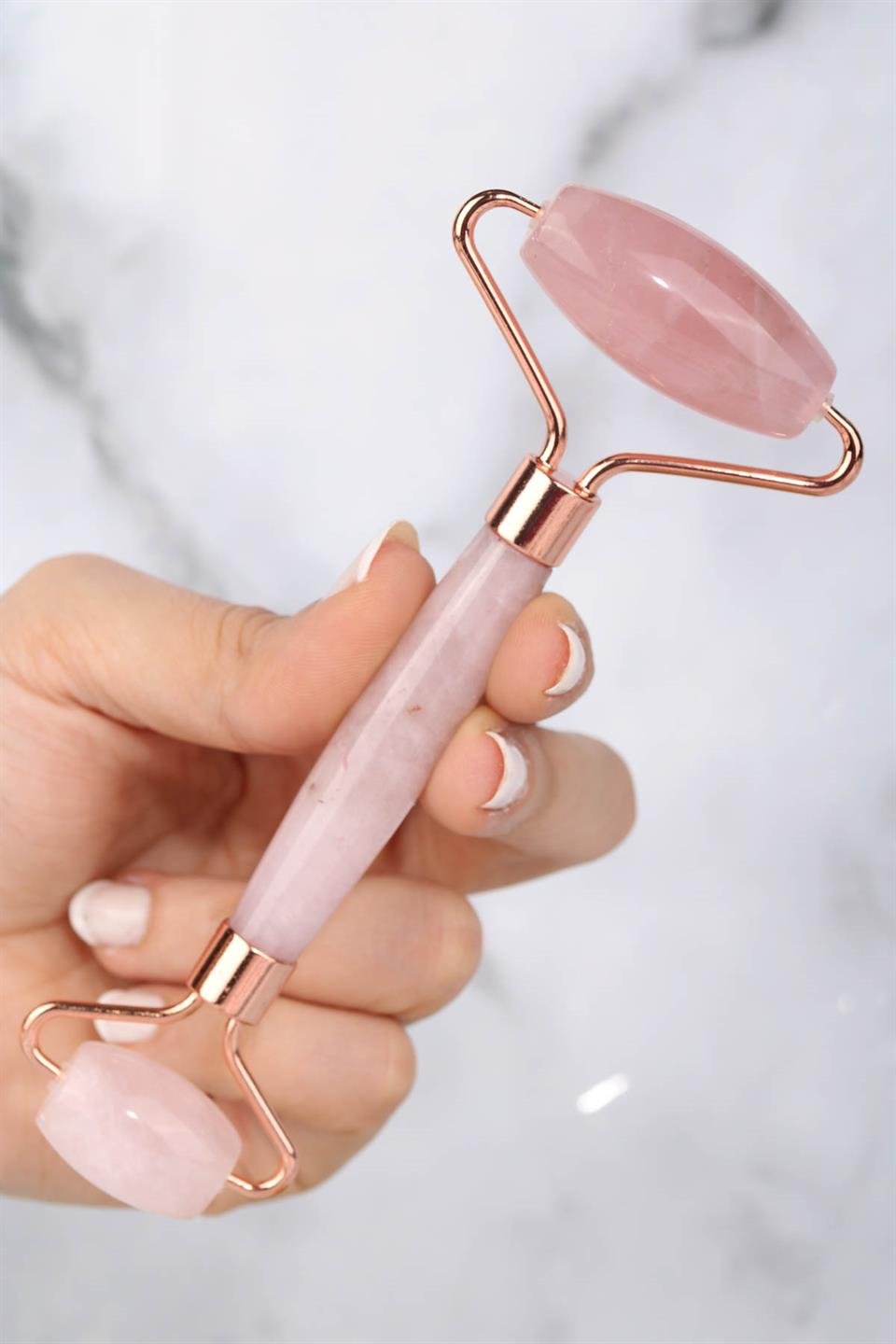 Pembe Kuvars Doğal Taş Face Roller & Kaz Ayak Gua Sha İkili Yüz Masaj Seti