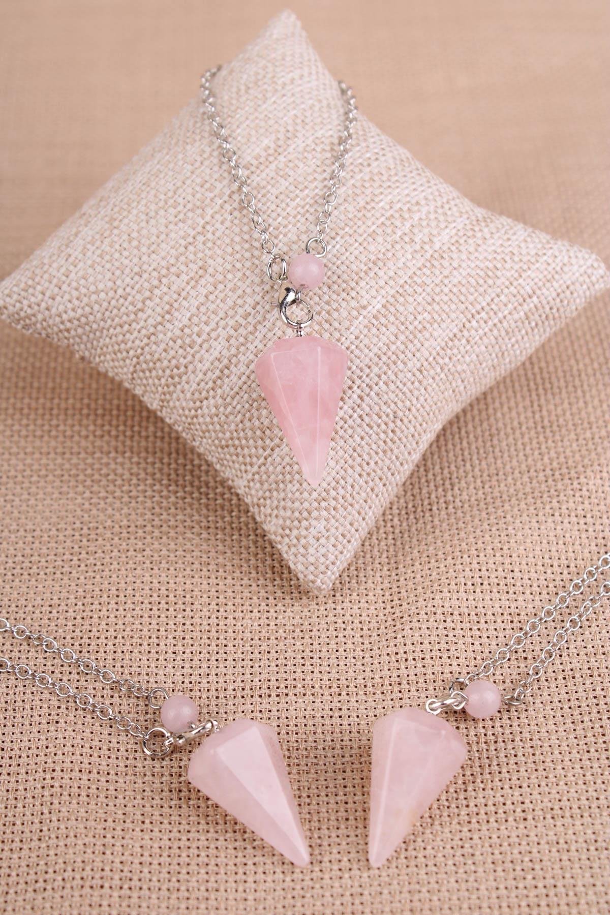 Pembe Kuvars Doğal Taş Pandül - Sarkaç