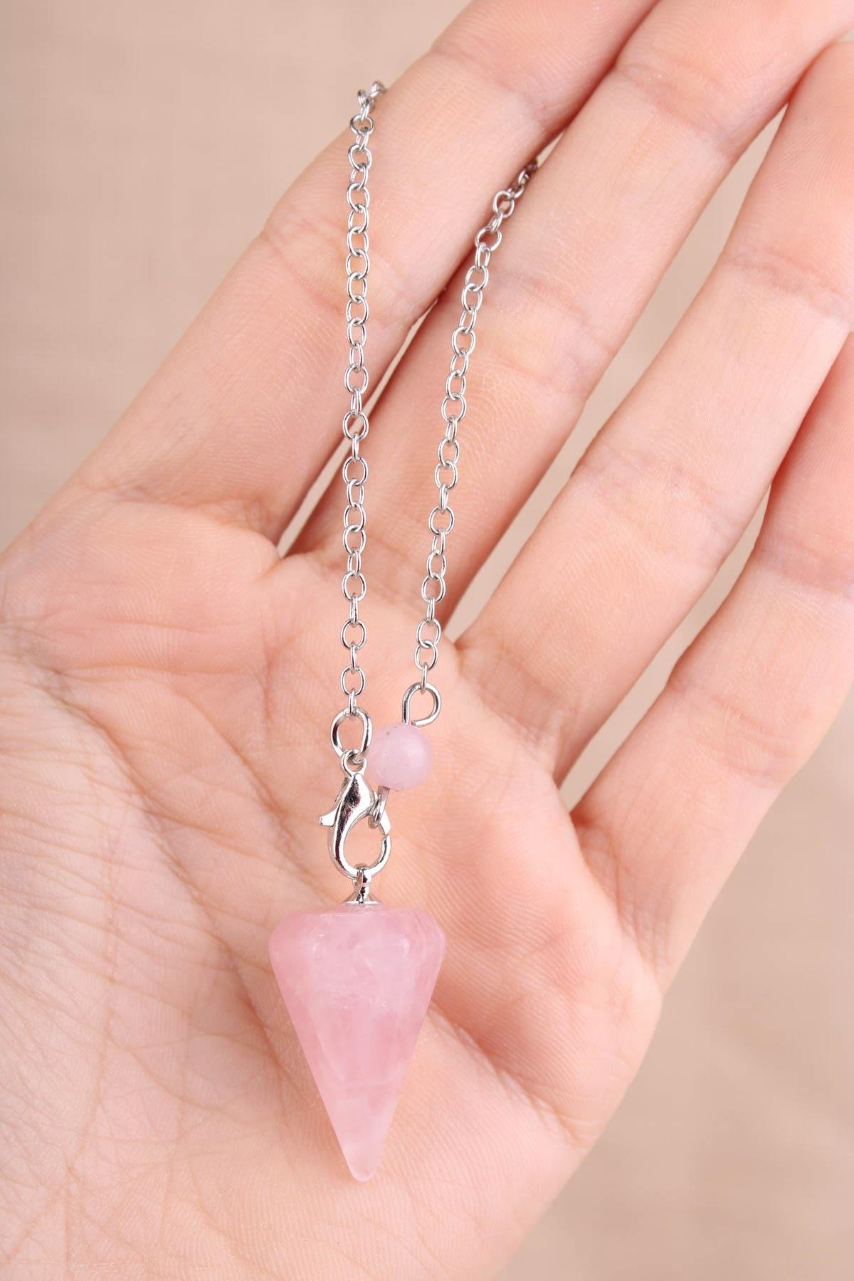 Pembe Kuvars Doğal Taş Pandül - Sarkaç
