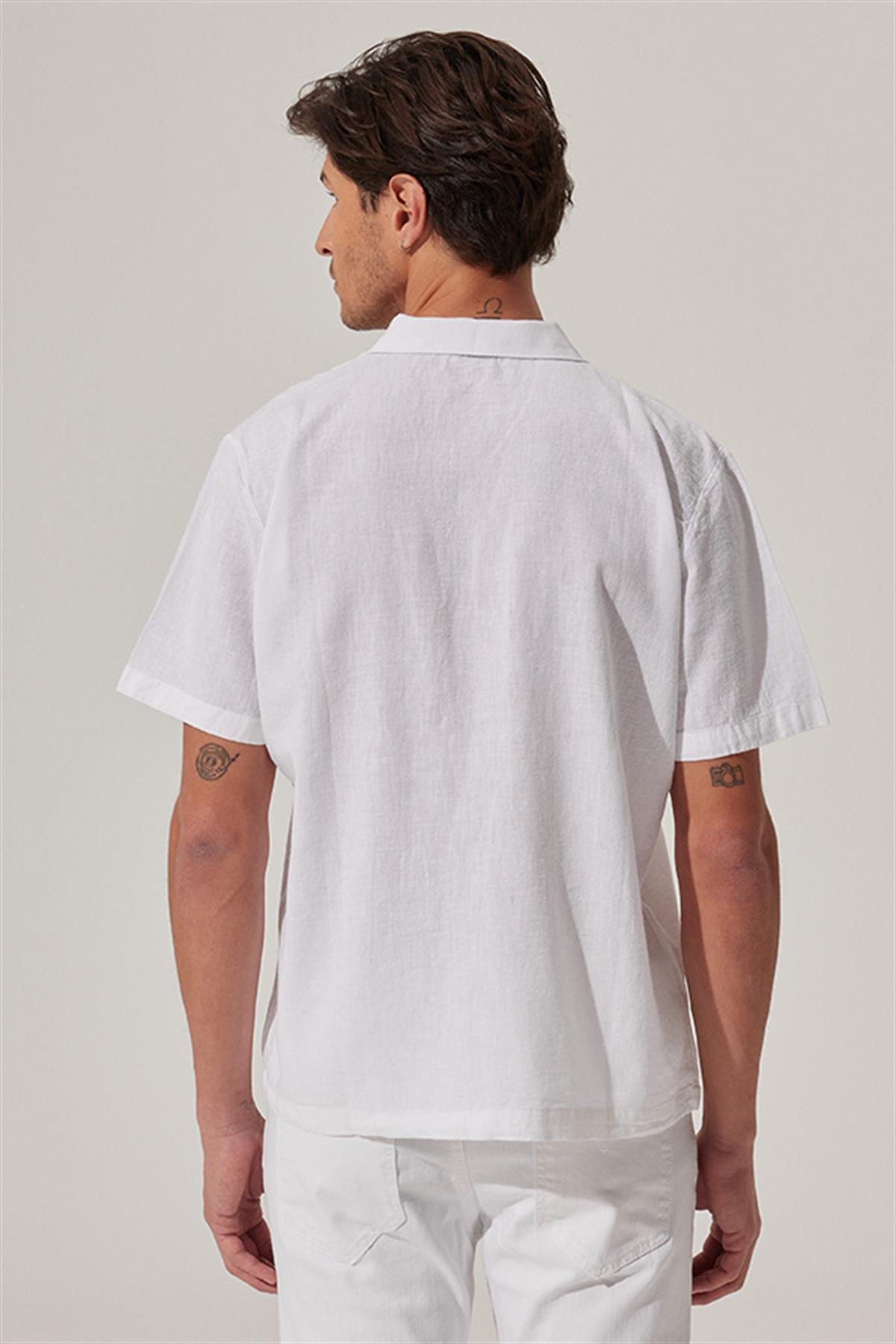 4130 Yelken Baskılı Keten Resort Gömlek