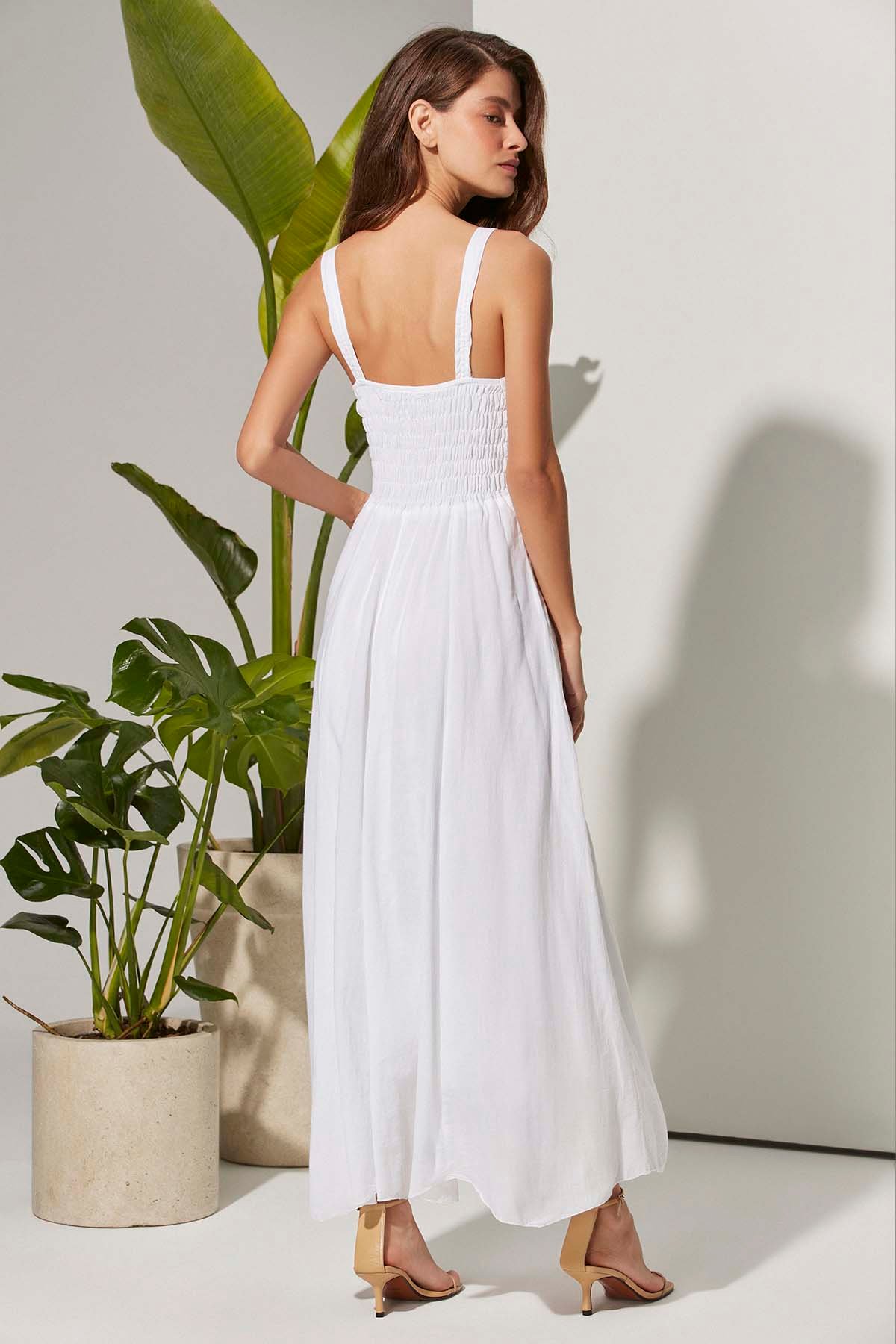 Askılı Beyaz Uzun Kadın Elbise