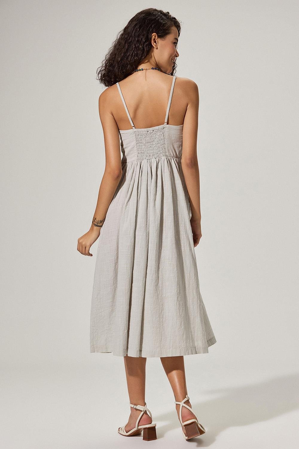 Askılı Coco Düğmeli  Gri Elbise